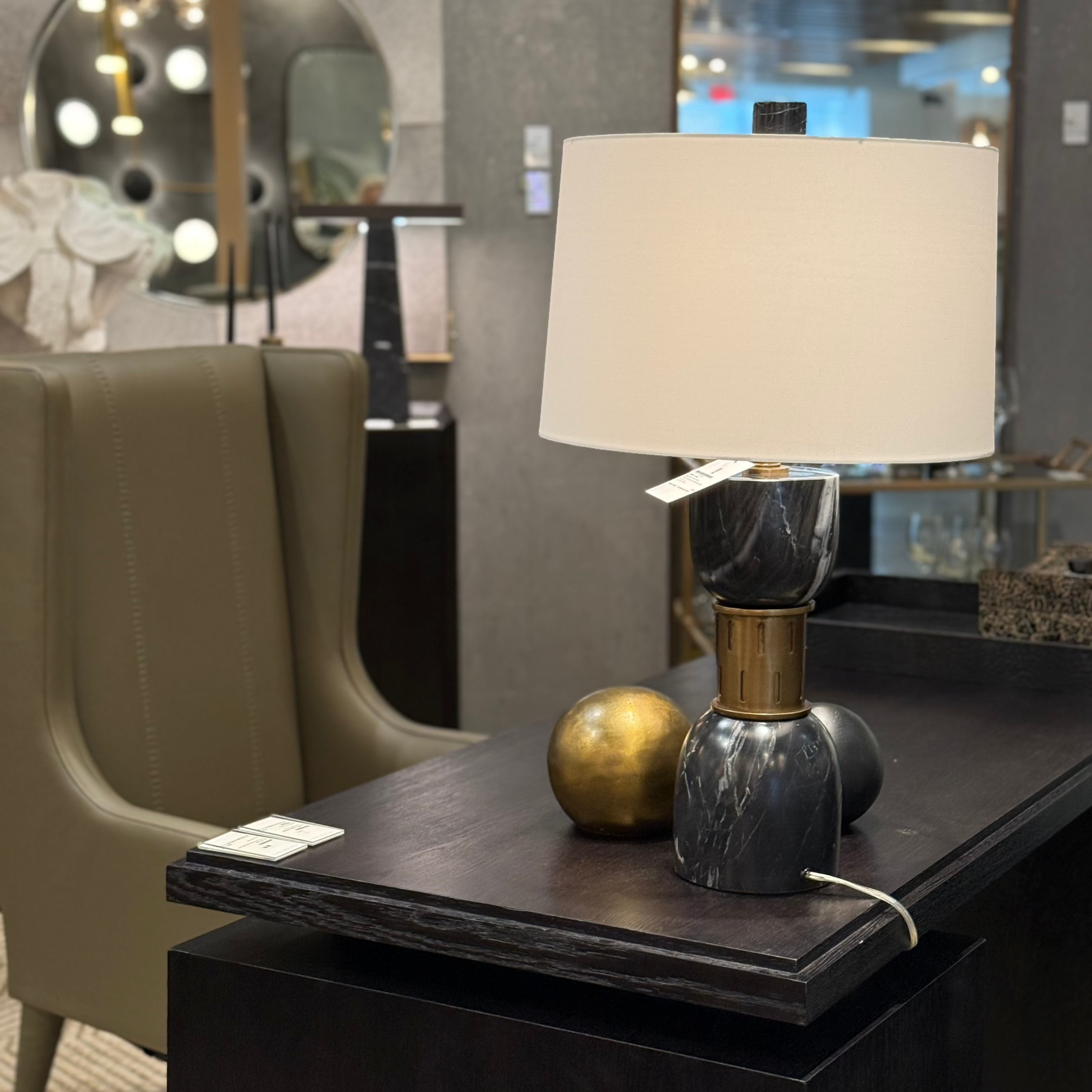 Dalton Lamp - Modern Black Marble Table Lamp for Living Room, Bedroom & Office - Stylish Home Decor Lighting with USB Port & Touch Control