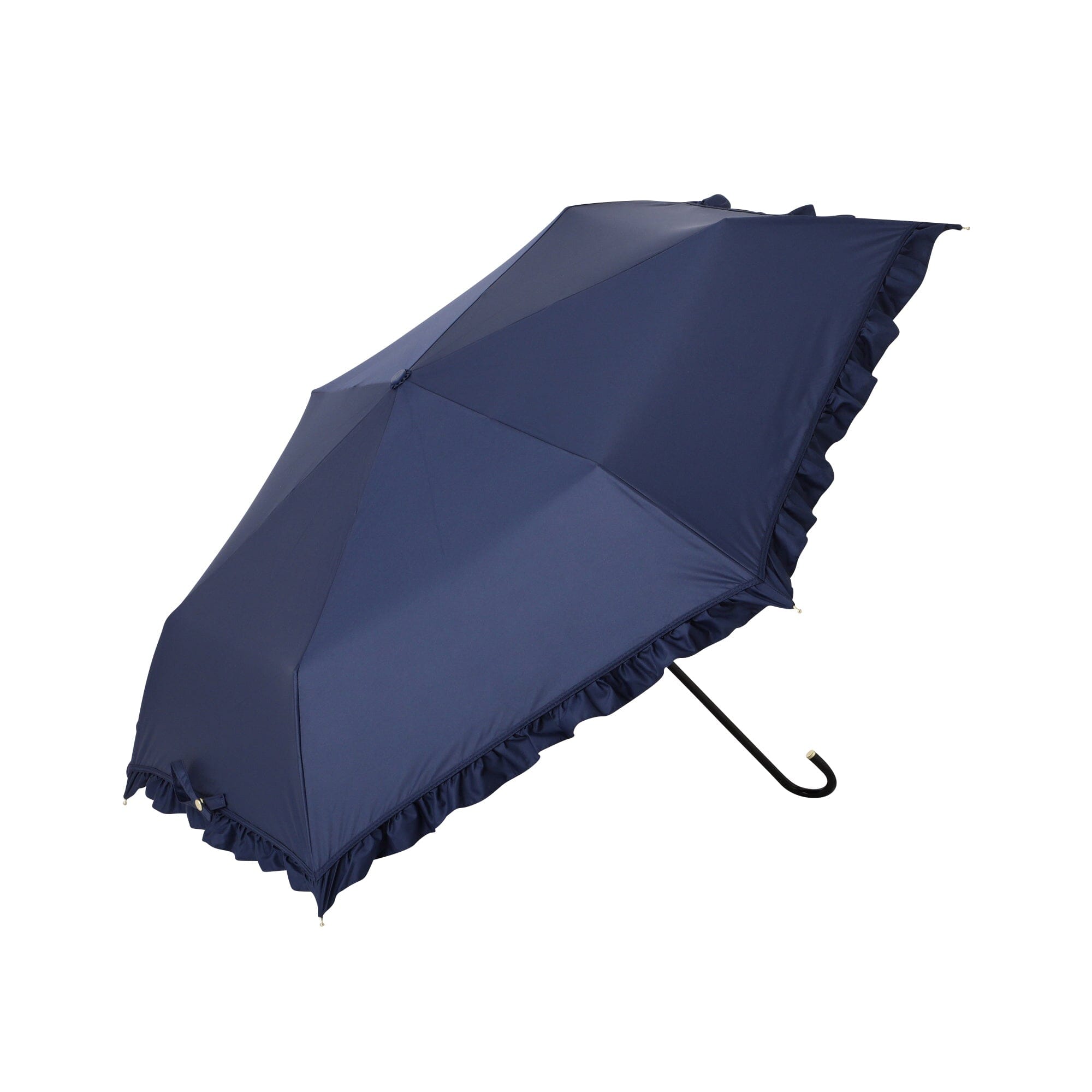 Classic Frill Folding Umbrella 50Cm Navy - Compact Travel Umbrella for Sun & Rain Protection - Perfect for Outdoor Activities, Commuting and Travel