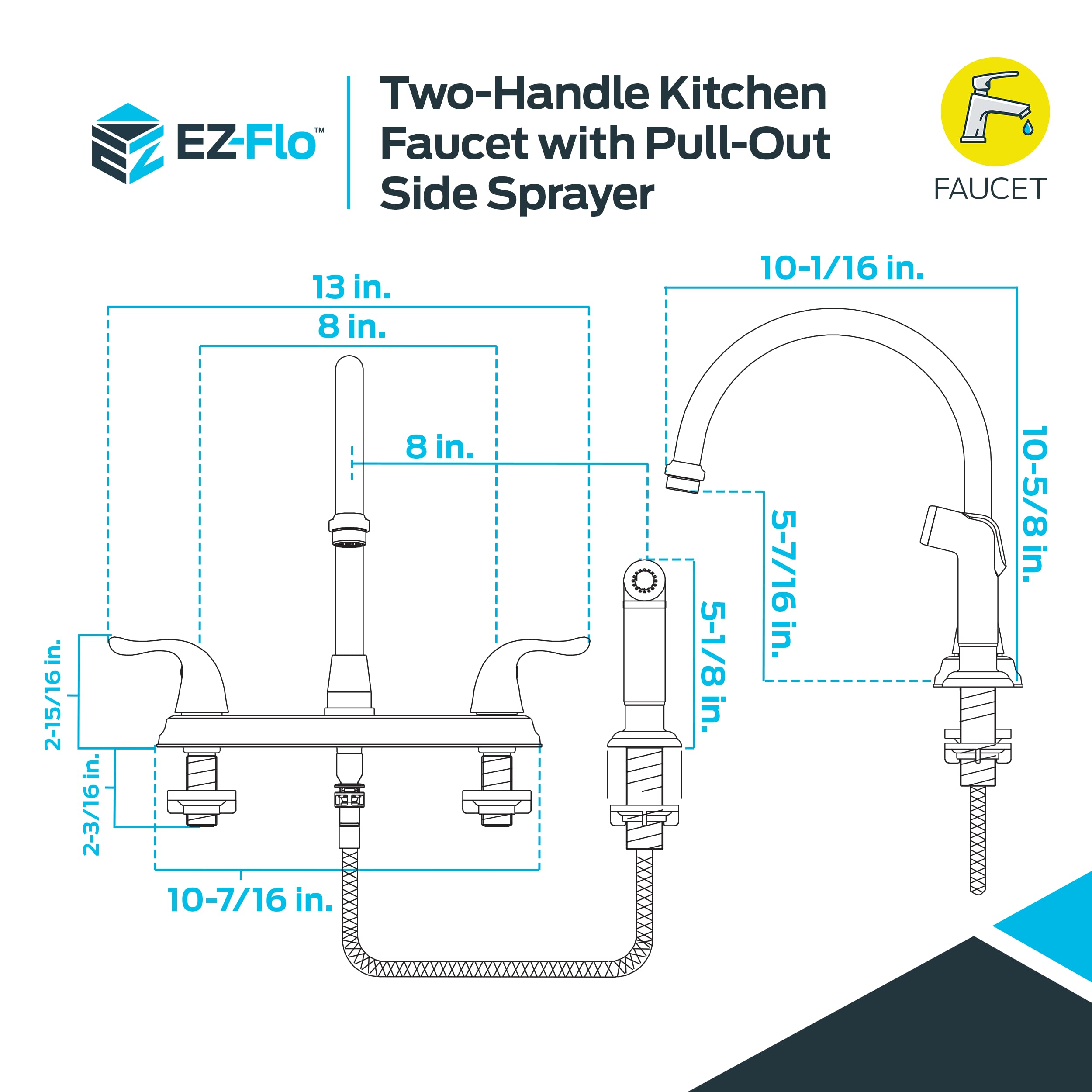 EZ-FLO 2-Handle Pull-Out Spray Kitchen Faucet, Chrome Finish, 4-Hole Mount for Sink - Perfect for Modern Kitchens, Dishwashing & Food Prep