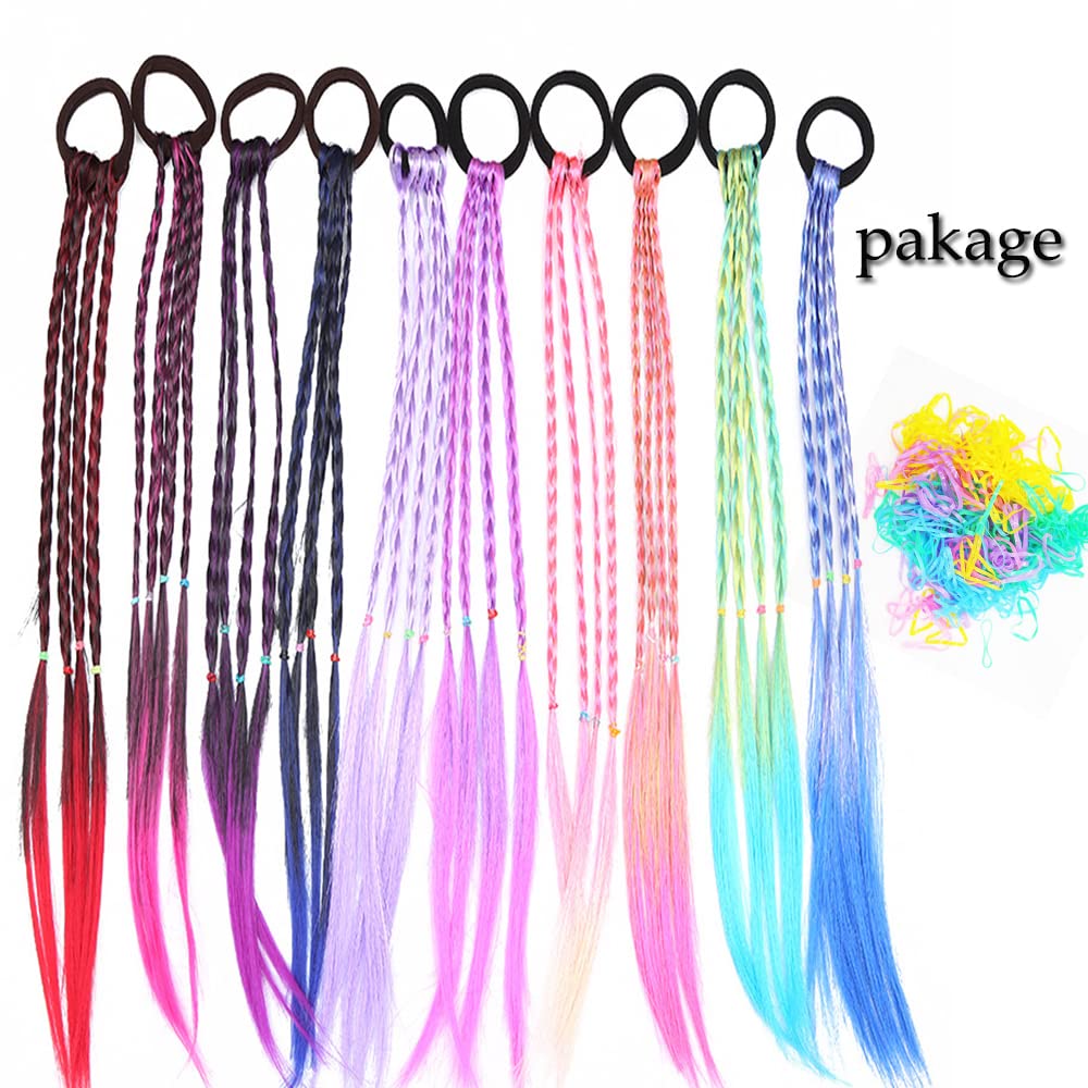 10pcs Rainbow Braided Hair Extensions for Women & Kids - Dress Up & Party