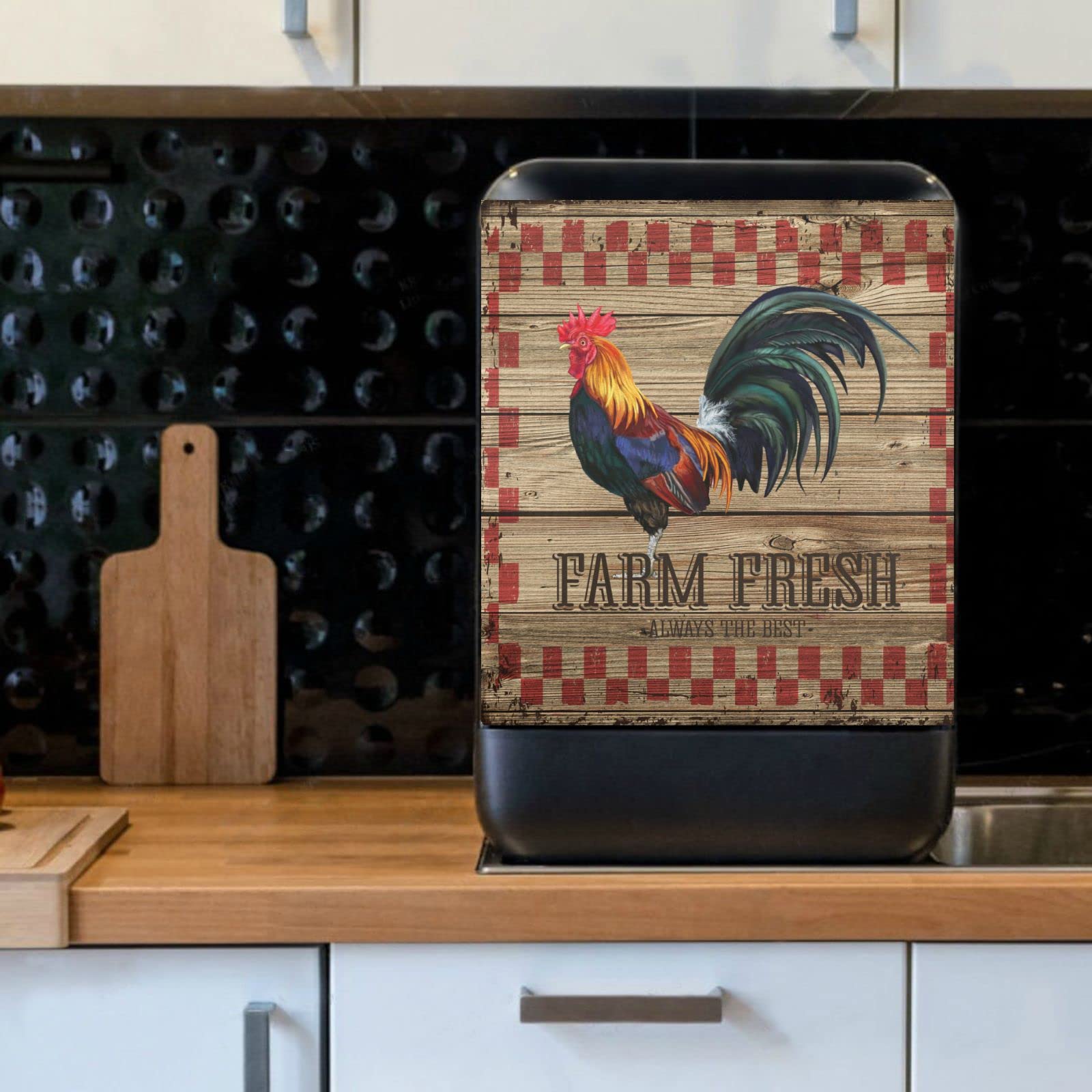 Rustic Rooster Dishwasher Magnet Cover - Reusable Magnetic Sticker for Kitchen & Thanksgiving Decor | Perfect for Dishwasher Status Indicator & Home Decor