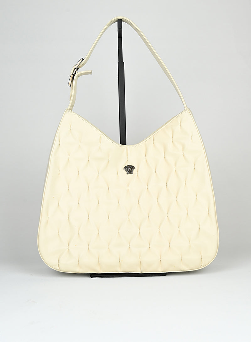 Versace Embossed Leather White Handbag for Women - Luxury Designer Purse for Parties, Work & Everyday Use