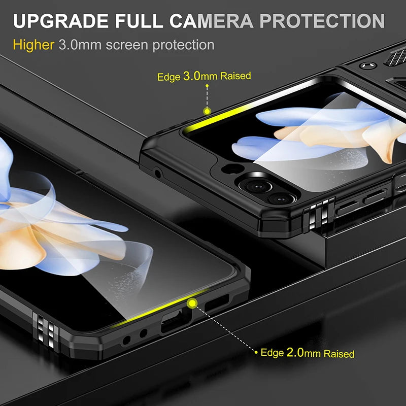 Samsung Galaxy Z Flip 6 Rugged Armor Case with Slide Window Lens - Shockproof Protective Cover for Outdoor Activities & Daily Use