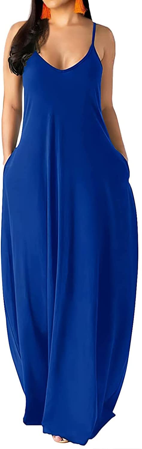 Women's Summer Maxi Dress - Sleeveless Loose Flowy Long Sundress with Pockets, Plus Size Casual Beach Dress for Vacation, Outdoor Parties & Everyday Wear
