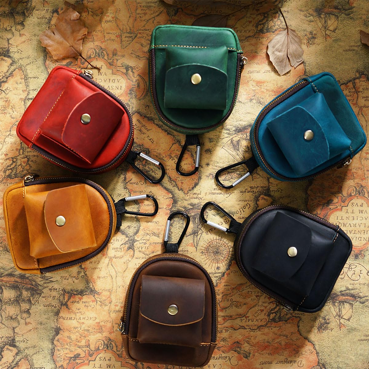 Soft Leather Coin Purse with Hook & 2 Pockets - Mini Wallet for Men & Women (Khaki) | Perfect for Travel, Shopping & Everyday Use