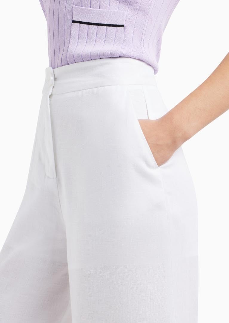 Armani Exchange Women's Linen Cotton Flowy Trousers - Lightweight Summer Pants for Casual Wear & Office Outfits