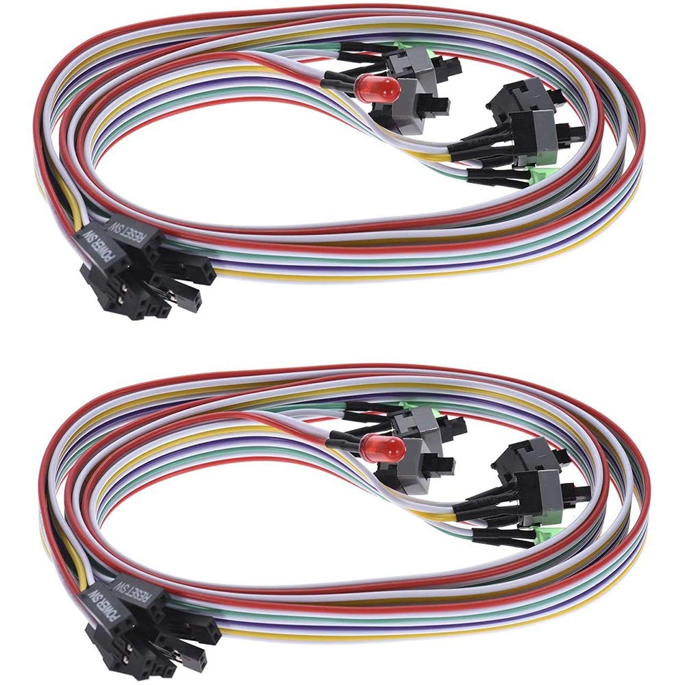 2Pcs ATX Computer Case Power On/Off Reset Switch Cable with 2 LED Lights (Red/Green) - 65cm Front Panel Wire for PC Build & Repair - Perfect for DIY Computer Assembly, Case Modding & Hardware Maintenance