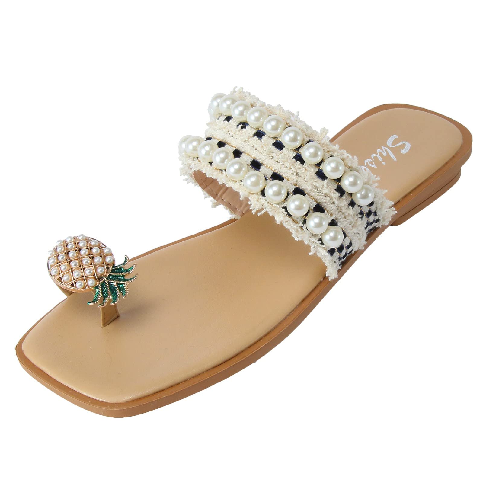 Women's Memory Foam Thong Slippers - Soft Pineapple Print Cotton Summer Sandals for Indoor & Outdoor Use - Comfortable House Shoes for Women, Poolside, Beach, and Lounging