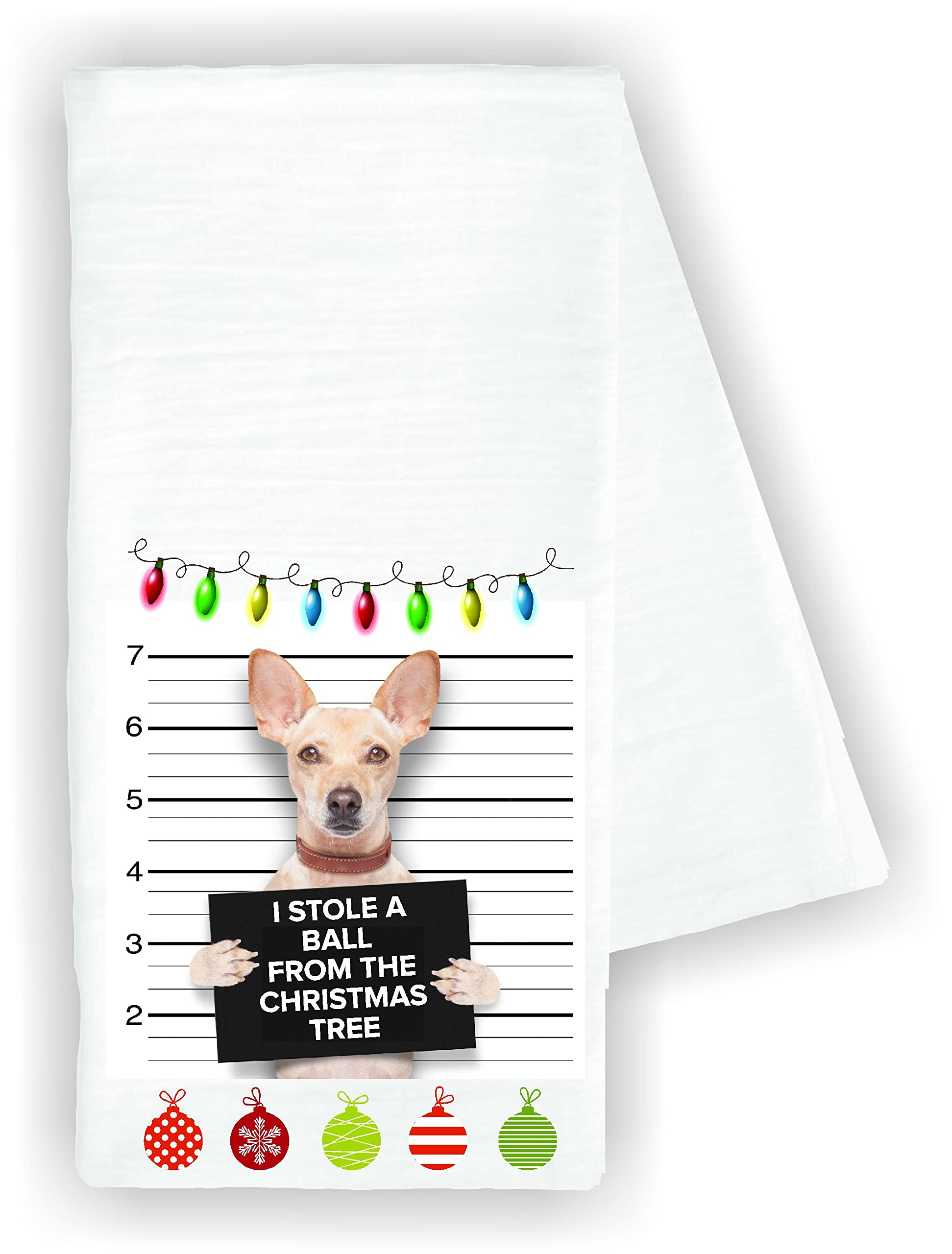 Funny Christmas Tree Chihuahua Dog Kitchen Dish Towel - 100% Cotton Cute Pet Decor Drying Cloth for Holiday Kitchen & Home Use