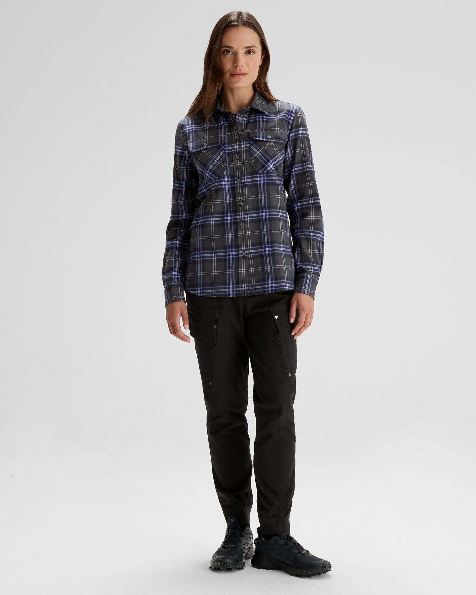 Women's Carrillon HF Long Sleeve Plaid Shirt - Dark Night Mountain Print - Perfect for Hiking, Camping & Outdoor Adventures