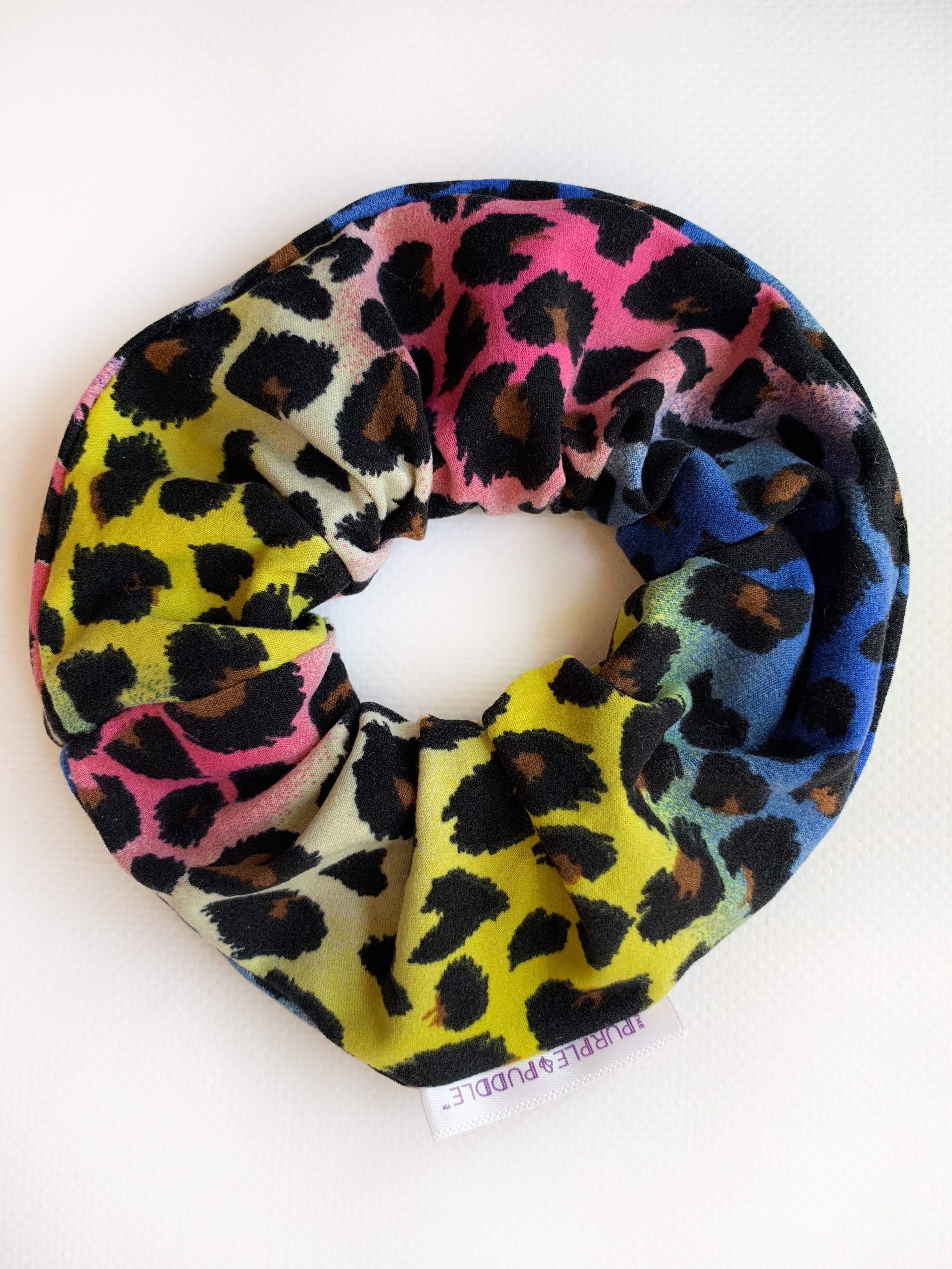 Rainbow Leopard Print Hair Scrunchie - Soft Elastic Hair Tie for Women & Girls - Perfect for School, Work, and Fashion Accessories