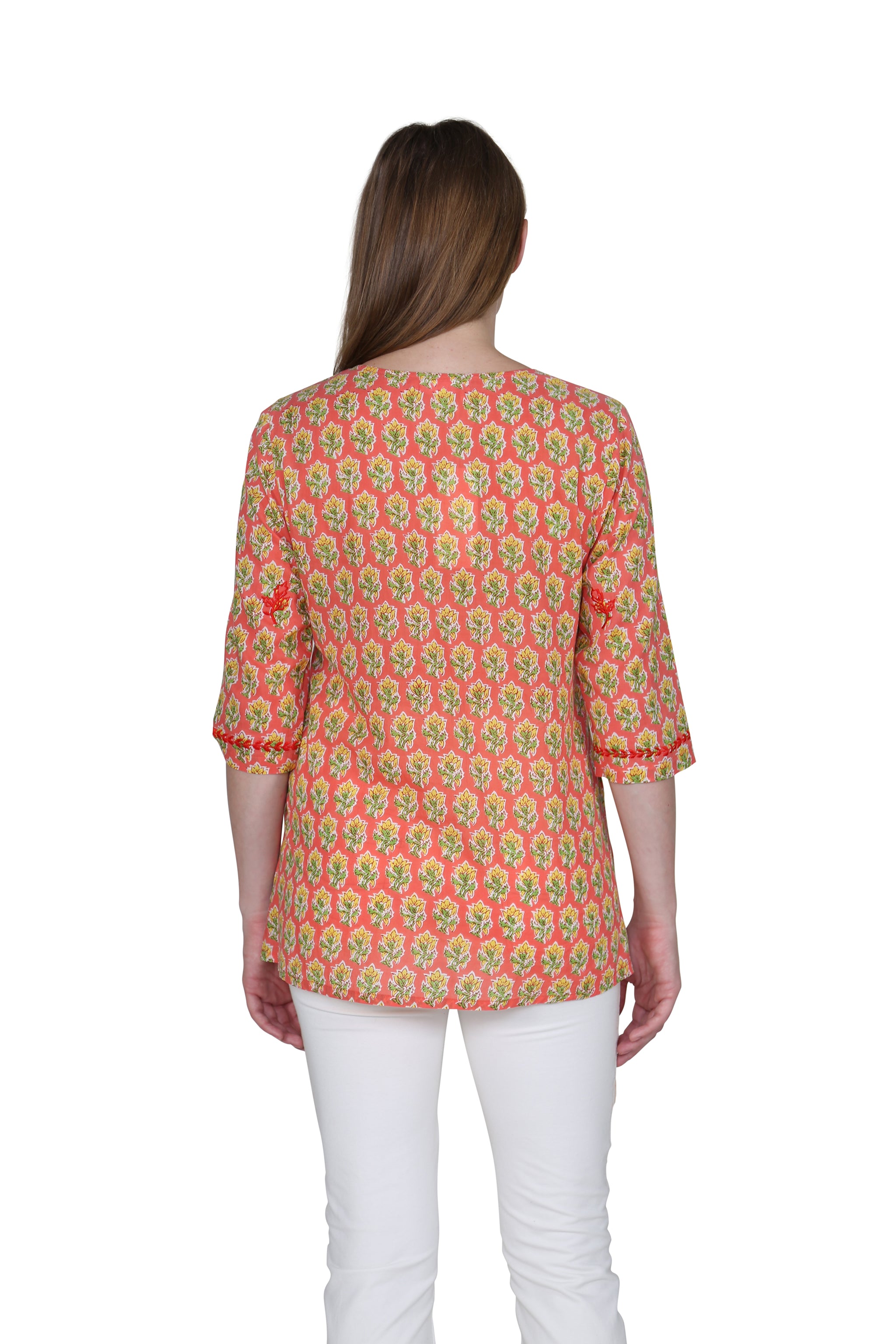 Handmade Block Print Tunic with Exquisite Tonal Embroidery | Boho Chic Women's Top for Casual Wear, Beach Cover-Up & Festival Outfits