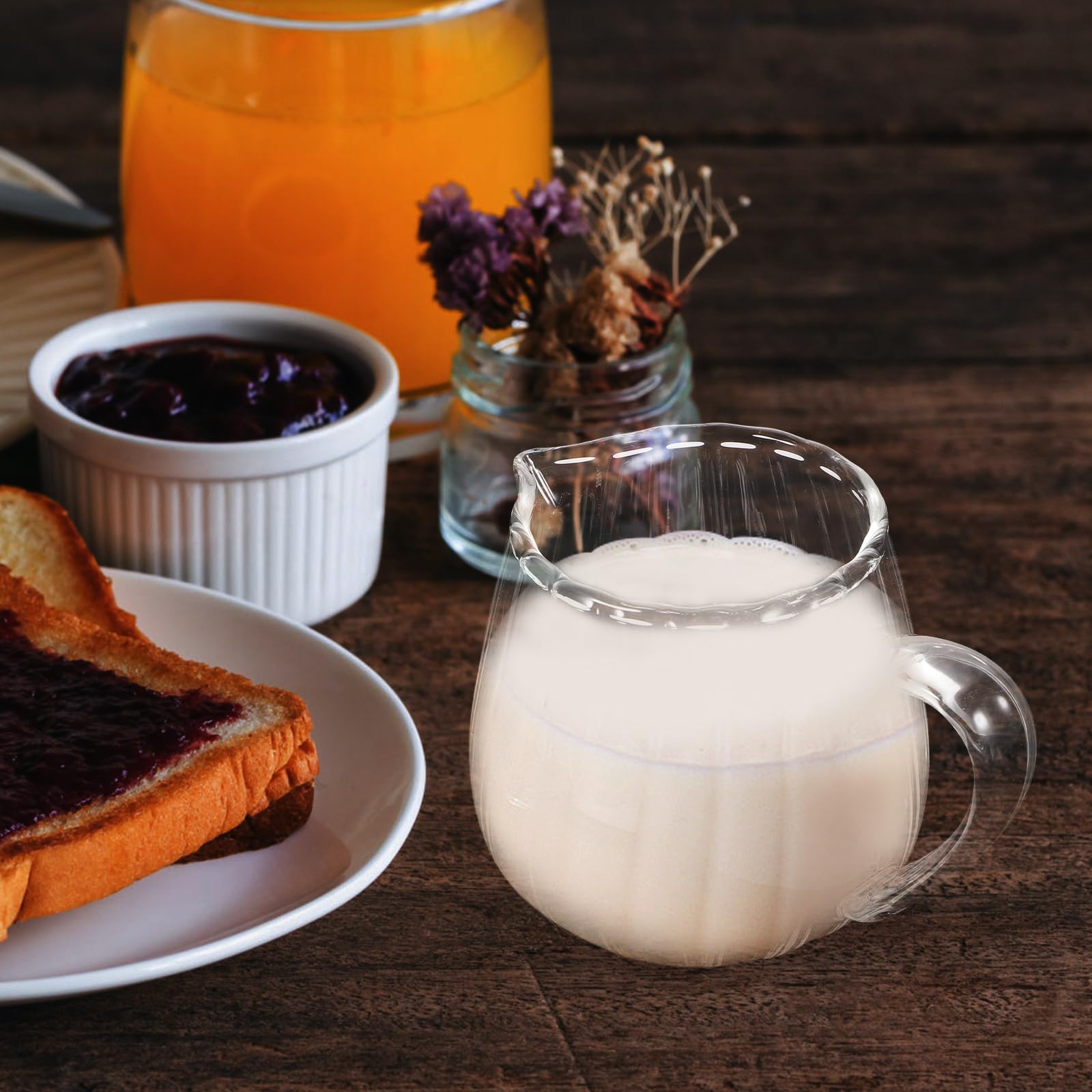 Elegant Wave-Shaped Crystal Glass Creamer Pitcher with Handle - 155ml/5oz Kitchen Milk Jug for Coffee, Tea, Sauce & Cream Serving | Perfect for Breakfast, Afternoon Tea & Entertaining Guests