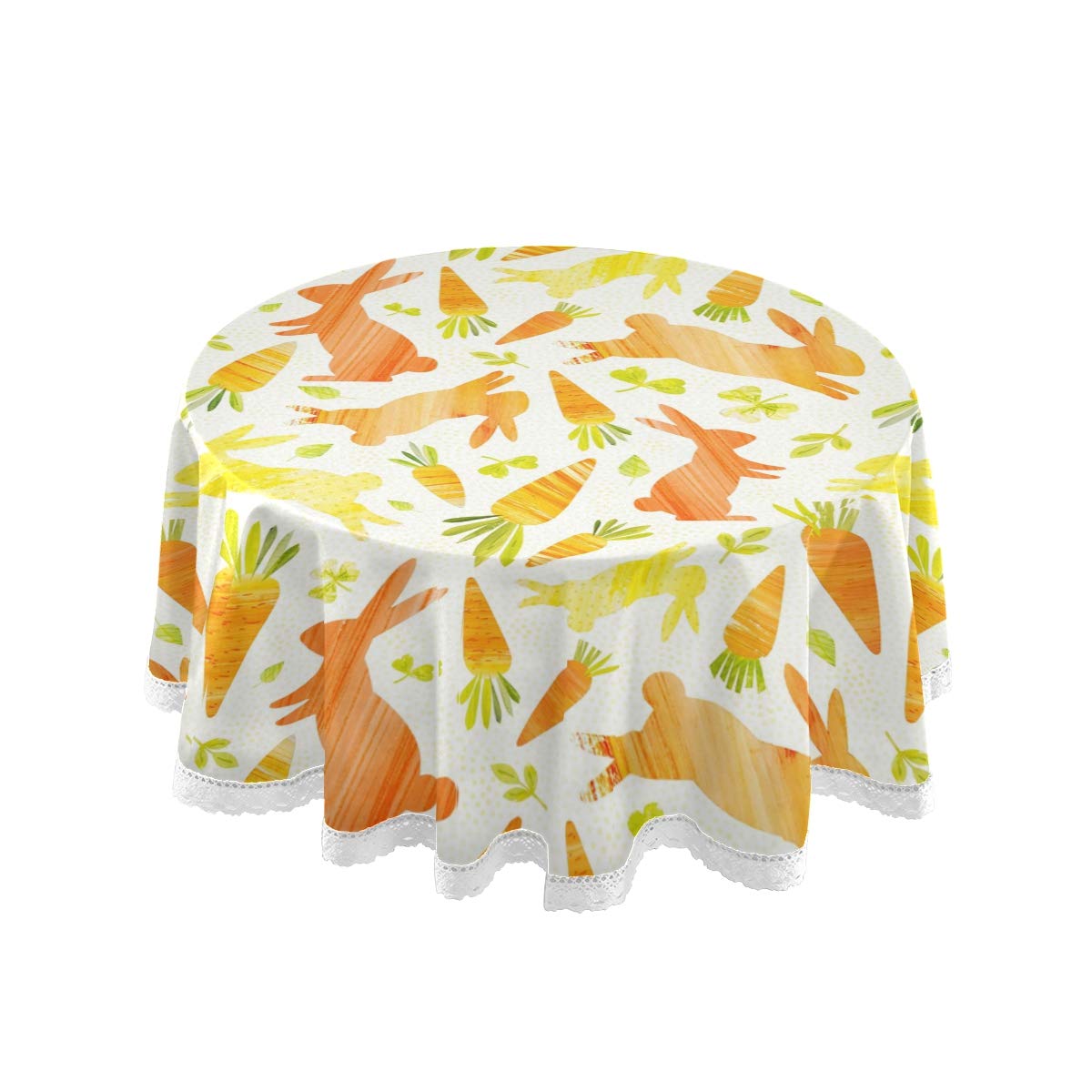 Wamika Easter Bunnies & Carrots Round Tablecloth - 60 Inch Spring Floral Lace Table Cover with Roses, Washable Polyester for Dining Decor | Perfect for Holiday Parties, Weddings, Picnics & Easter Celebrations