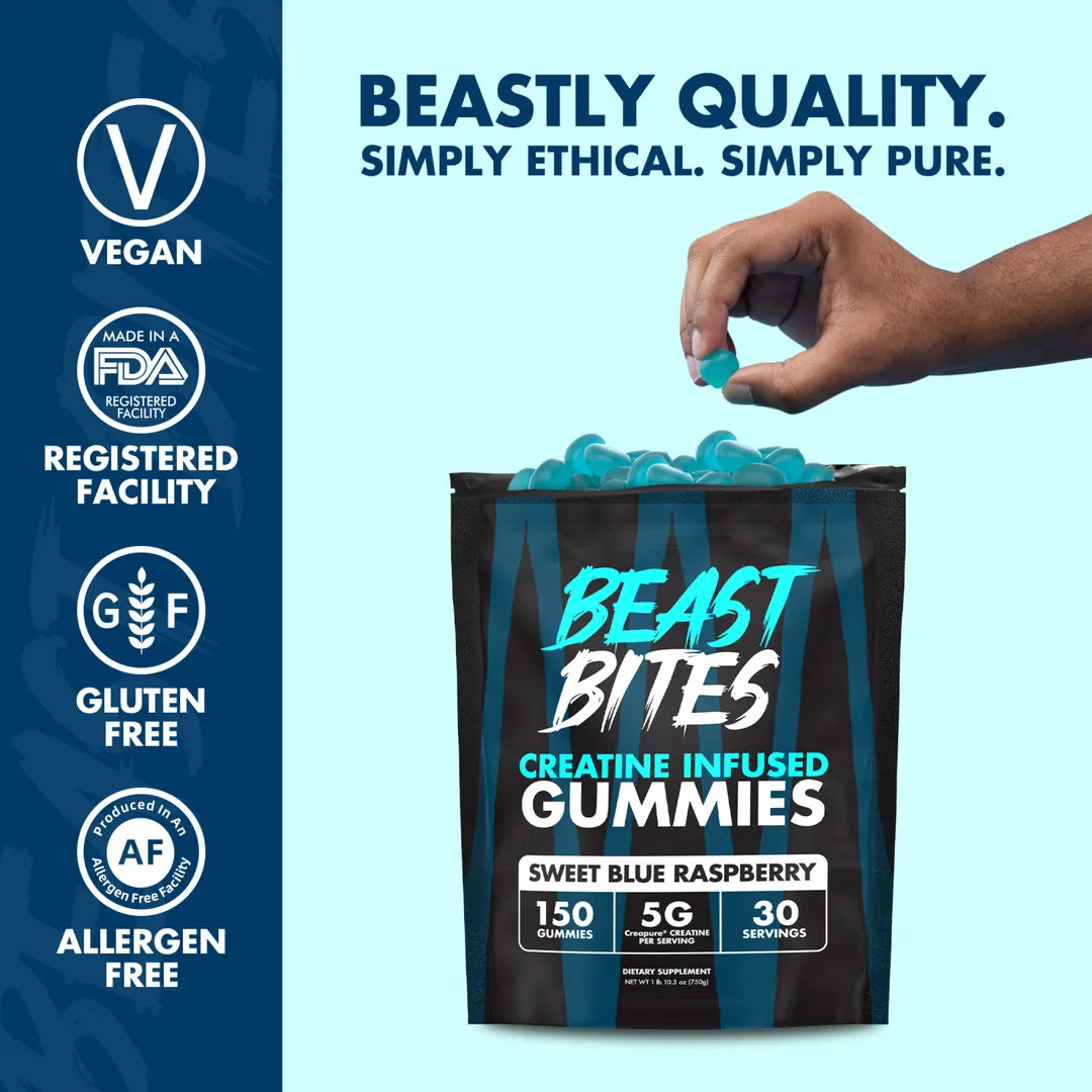 Beast Bites Creatine Infused Gummies - Muscle Recovery & Energy Boost for Athletes & Fitness Enthusiasts | Pre-Workout & Post-Workout Supplement
