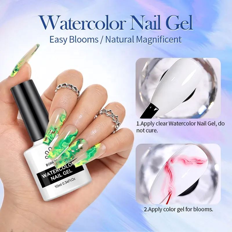 Blooming Watercolor Nail Gel Polish - Marble Effect Nail Art Kit for DIY Manicure - Perfect for Home Salon, Party Nails & Special Occasions