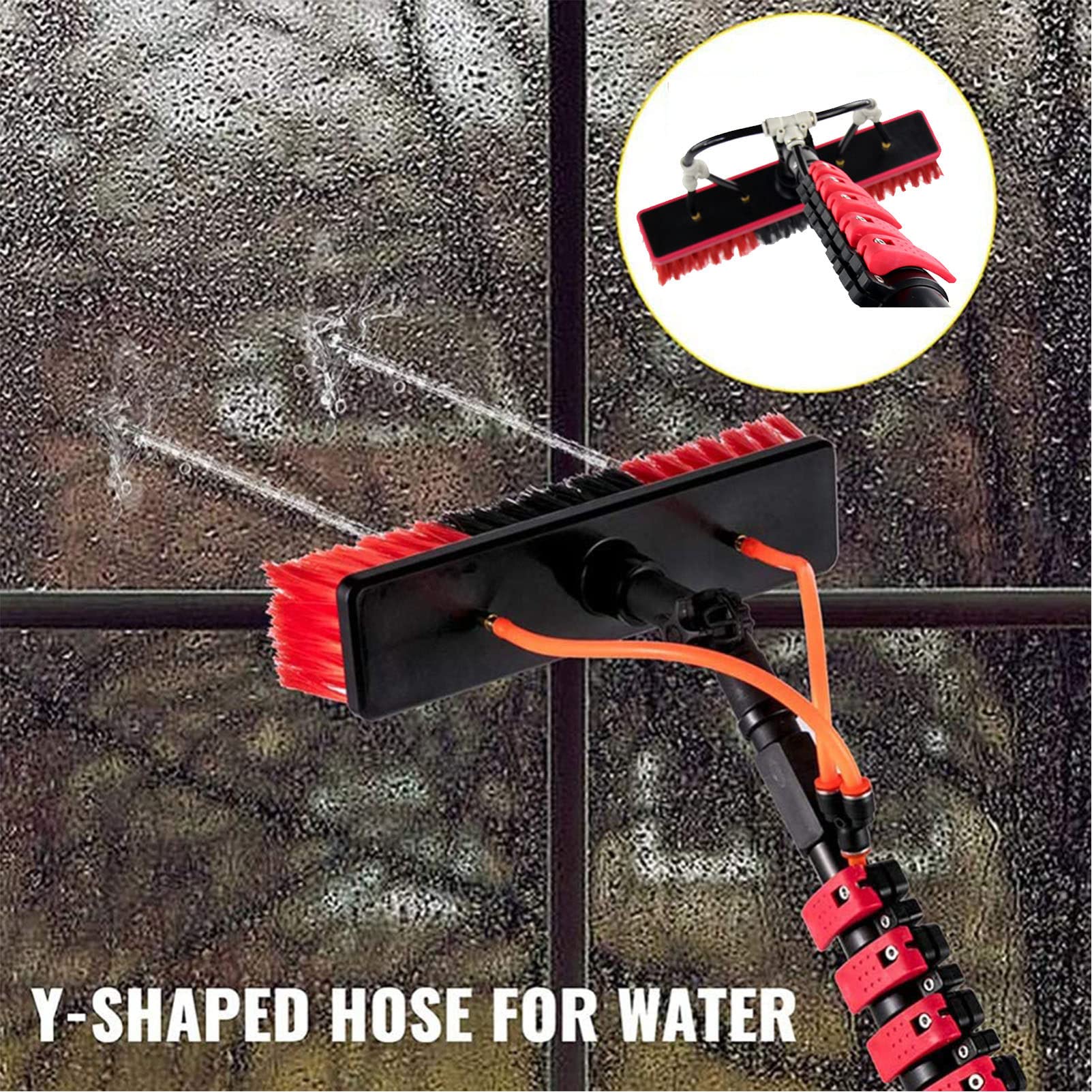 ANUU Water Fed Pole Window Cleaning Kit - 20FT/6M Aluminum Extendable Pole with 30cm Brush & Hose - Professional Outdoor Cleaning System for Windows, Solar Panels, Glass Surfaces - Perfect for High-Rise Buildings, Hard-to-Reach Areas & Commercial Cleaning