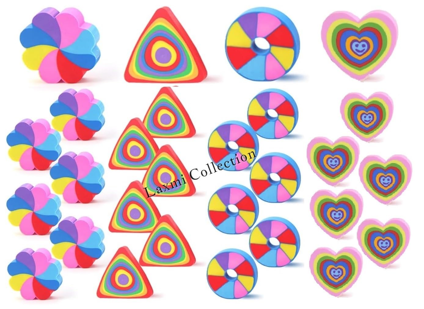 Laxmi Collection 10-Piece Cute Themed Erasers - Colorful Assorted Rubber Pencil Toppers for School Kids, Party Favors, Birthday Gifts & Pinata Fillers - Bulk Classroom Supplies for Boys & Girls (Multicolor Pack of 10) - Perfect for Back-to-School, Birthday Parties & Study Motivation