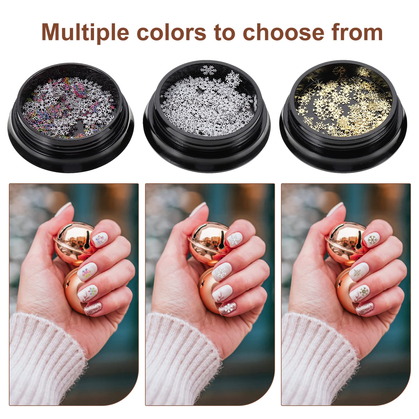 LALAFINA Christmas Nail Art Stickers - 3 Boxes Snowflake Nail Decals for DIY Manicure, Holiday Nail Decorations with Sequins & Glitter | Perfect for Christmas Parties, Gift Wrapping, and Festive Nail Designs