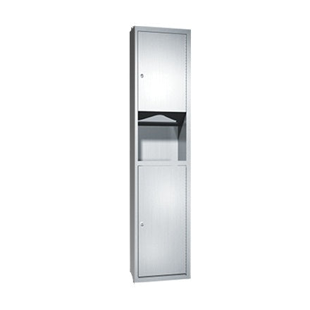 ASI 0467 Semi-Recessed Traditional Paper Towel Dispenser & Waste Receptacle Set - Satin Finish for Restrooms, Kitchens & Commercial Spaces