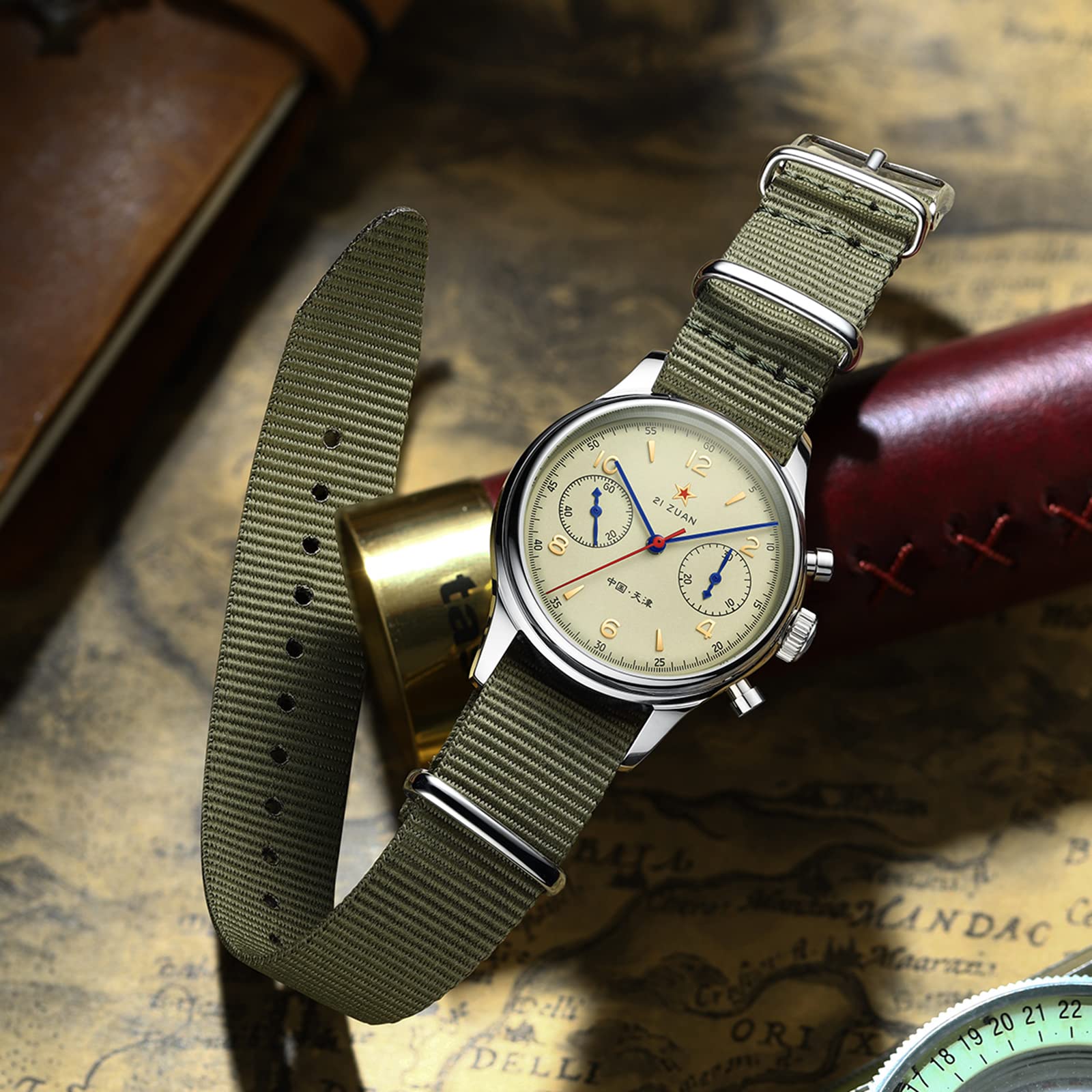 AESOP Chronograph Mechanical Men's Watch with ST1901 1963 Movement - Manual Wind Analog Wristwatch, Stainless Steel Case, Sapphire Crystal, Waterproof & Luminous - Perfect for Pilot, Military, and Casual Wear