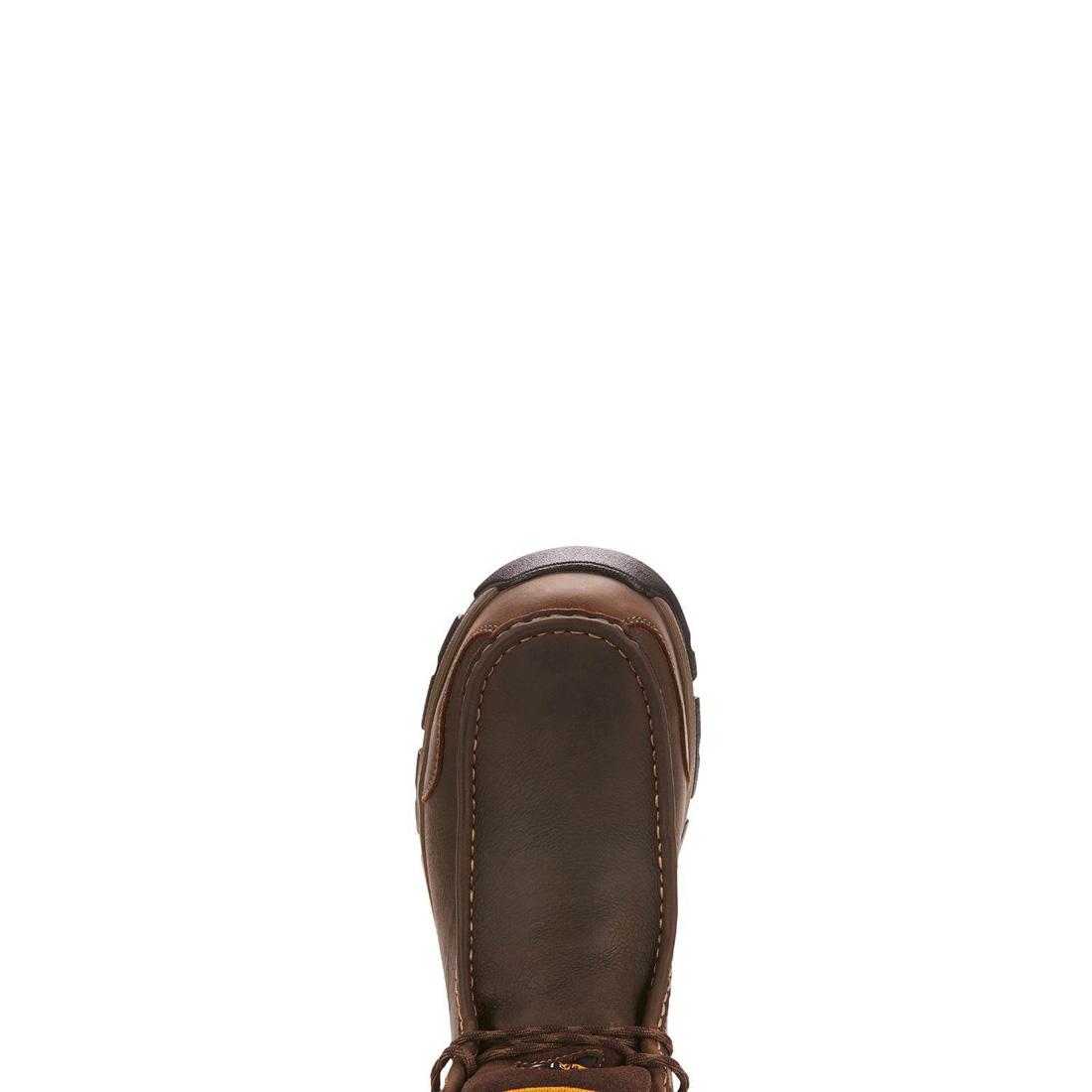 **Men's Dark Brown Edge LTE Composite Toe Waterproof Moc Toe Work Boots - Slip Resistant & Comfortable for Construction, Outdoor & Heavy Duty Jobs**
