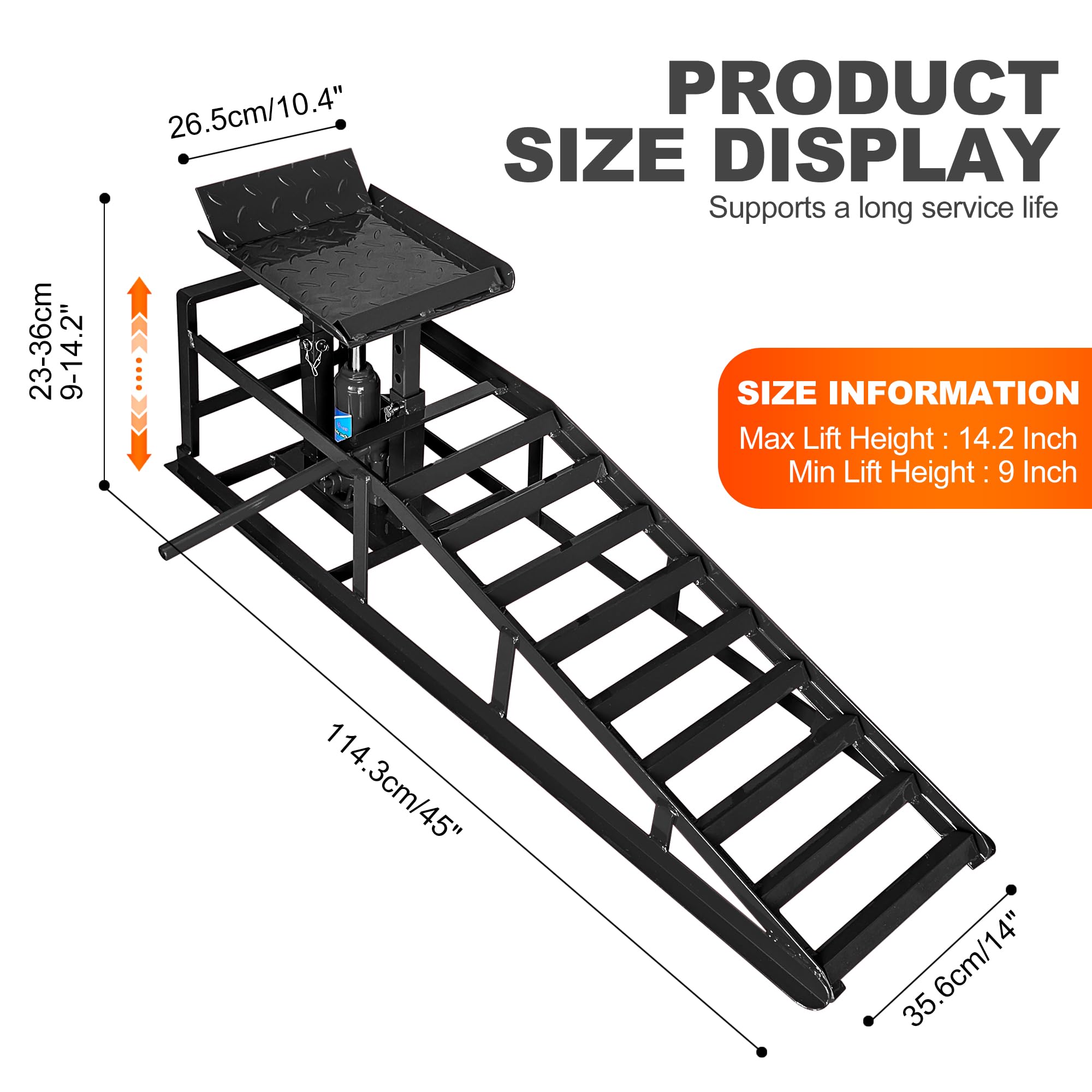 2 Pack Heavy Duty Hydraulic Car Ramps - 11050LBS (5 Ton) Capacity, 9