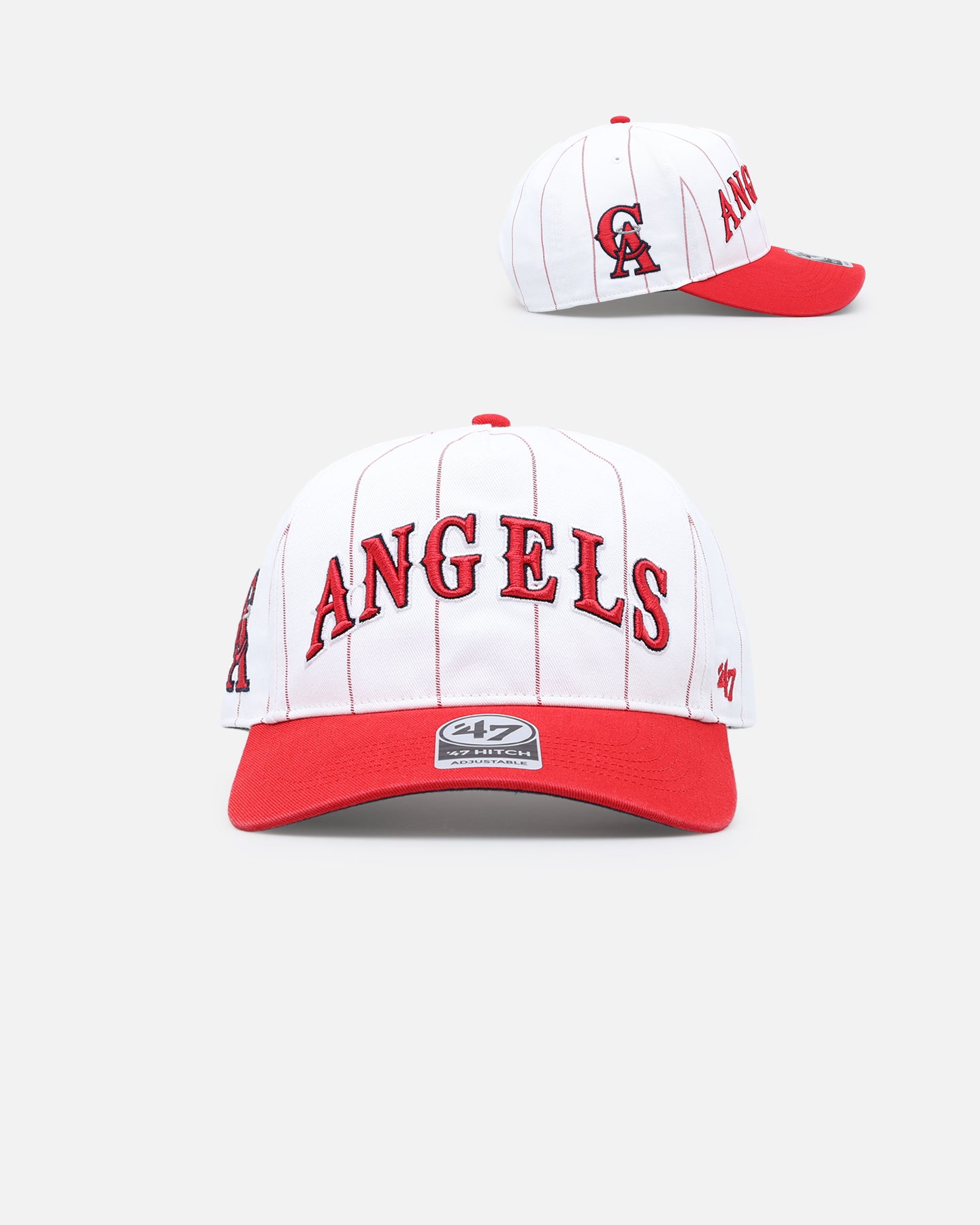 47 Brand Los Angeles Angels 'Double Header Pinstripe' Snapback Hat - Adjustable '47 Hitch Back Closure, White Baseball Cap for Men & Women - Perfect for Baseball Games, Casual Wear & Sports Fan Gifts