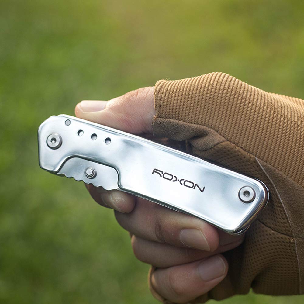 Roxon 2-in-1 Folding Pocket Scissors - Essential Multi-Tool for Home, Office & EDC with Belt Clip | Perfect for Camping, Travel & Everyday Carry