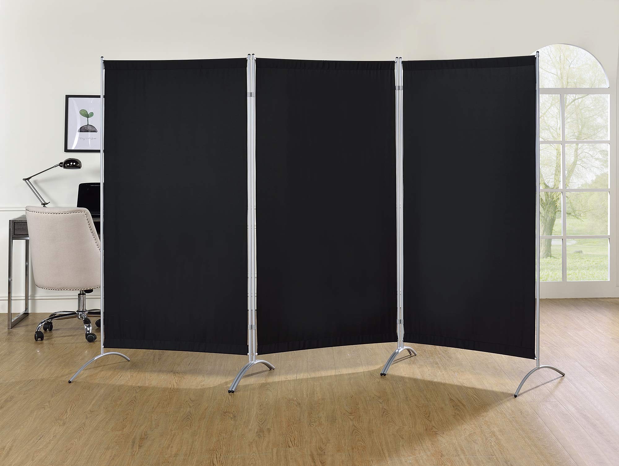 Proman Products Black Room Divider - Folding Privacy Screen for Home Office, Living Room & Bedroom Separation