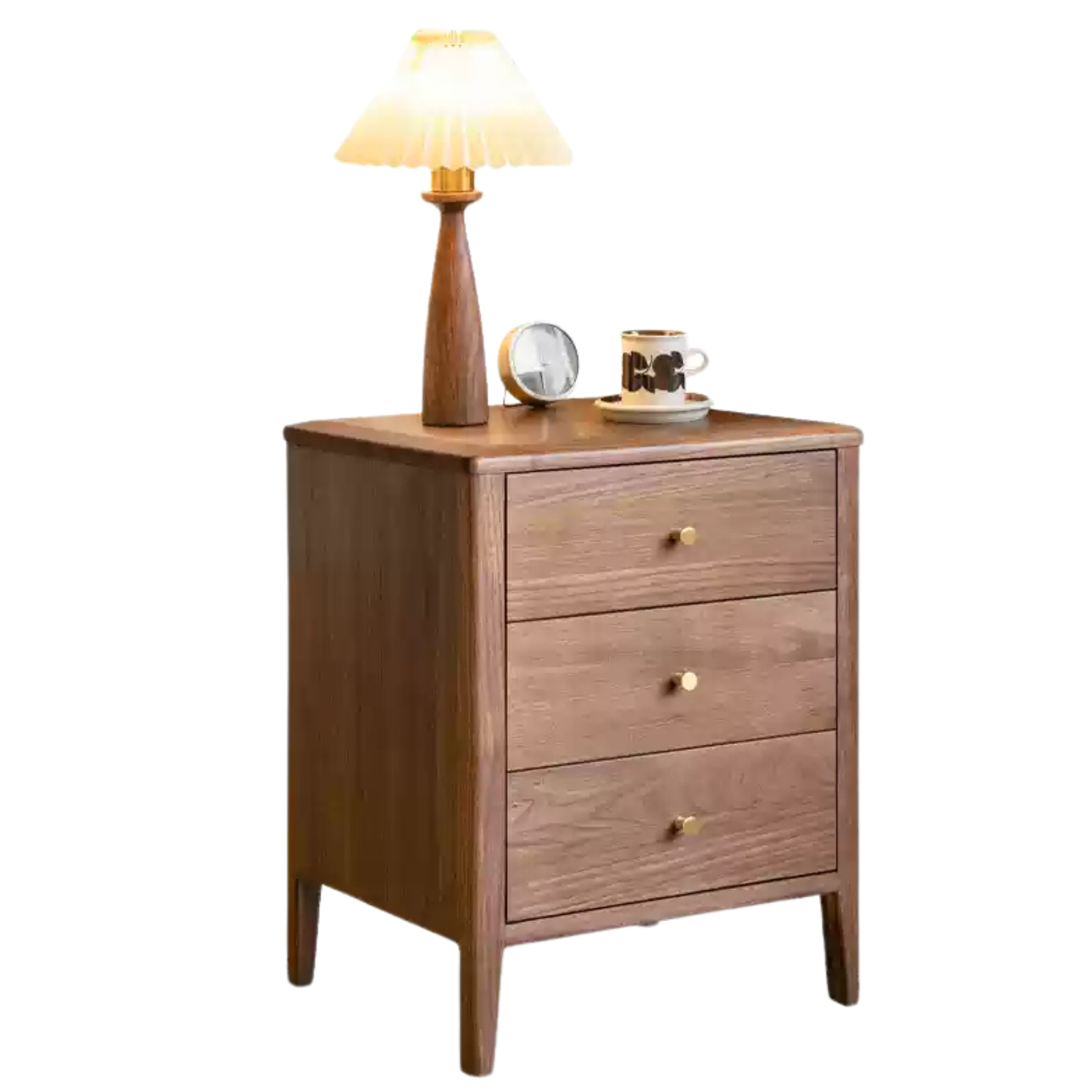 Premium Black Walnut Solid Wood Nightstand - Modern Nordic Style Bedside Table for Bedroom, Living Room & Office Furniture