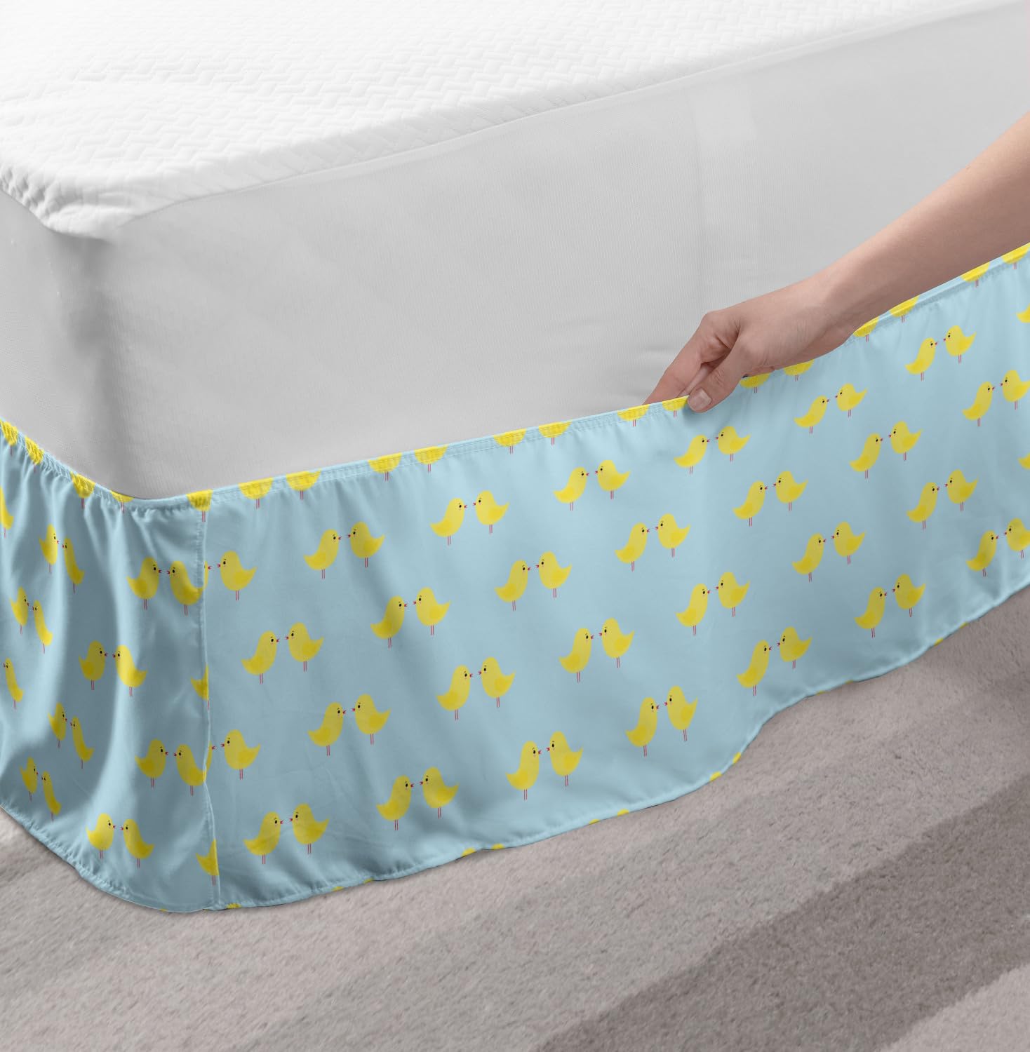Ambesonne Yellow Bird Bed Skirt - Cartoon Chickens Design for Bedroom Decor