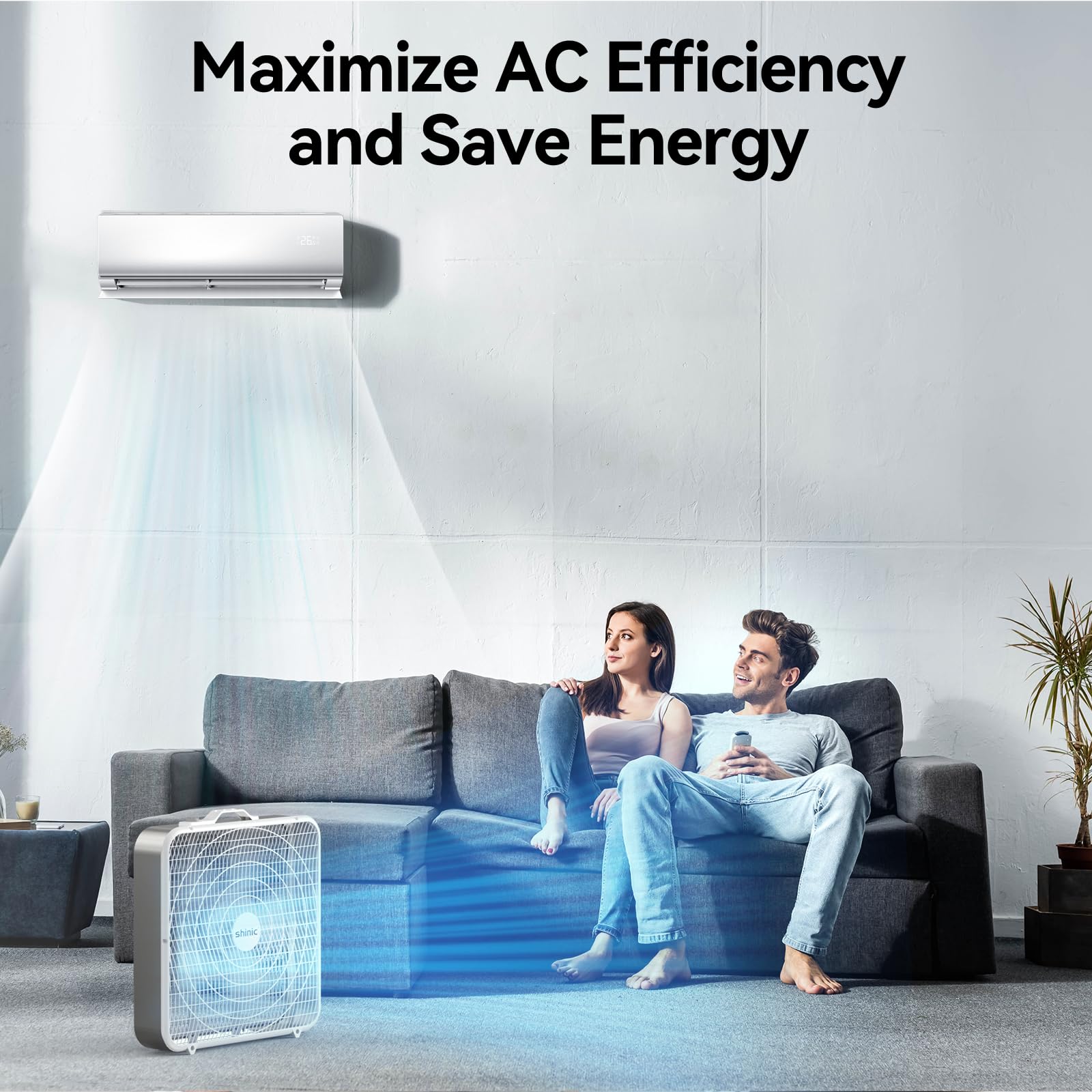 Shinic 20 Inch 3-Speed Box Fan with Safety Grills - Powerful Air Circulation Cooling Fan for Home, Garage & Workshop - Easy Carry Handle, White (2 Pack) - Perfect for Indoor Cooling, Ventilation & Airflow Improvement