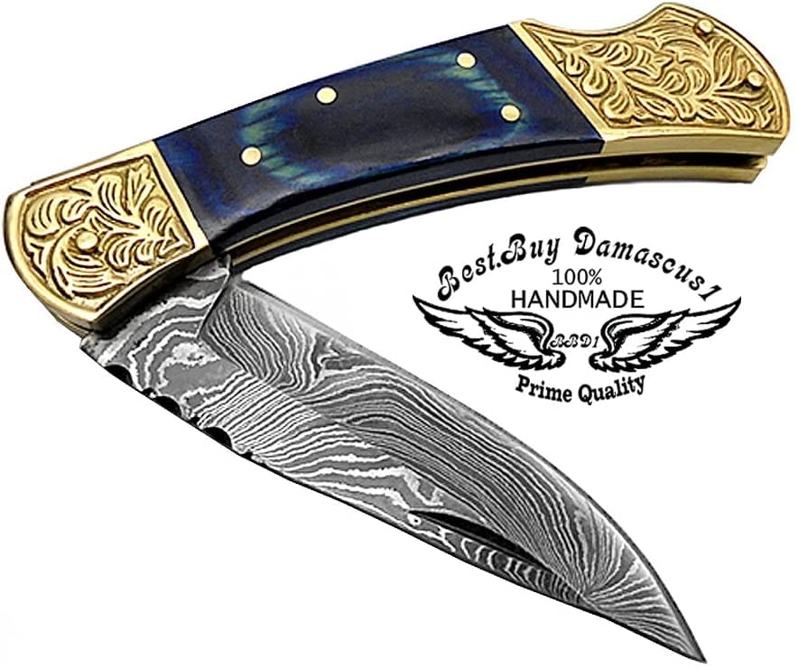 Premium Damascus Steel Folding Pocket Knife for Men - 7.6