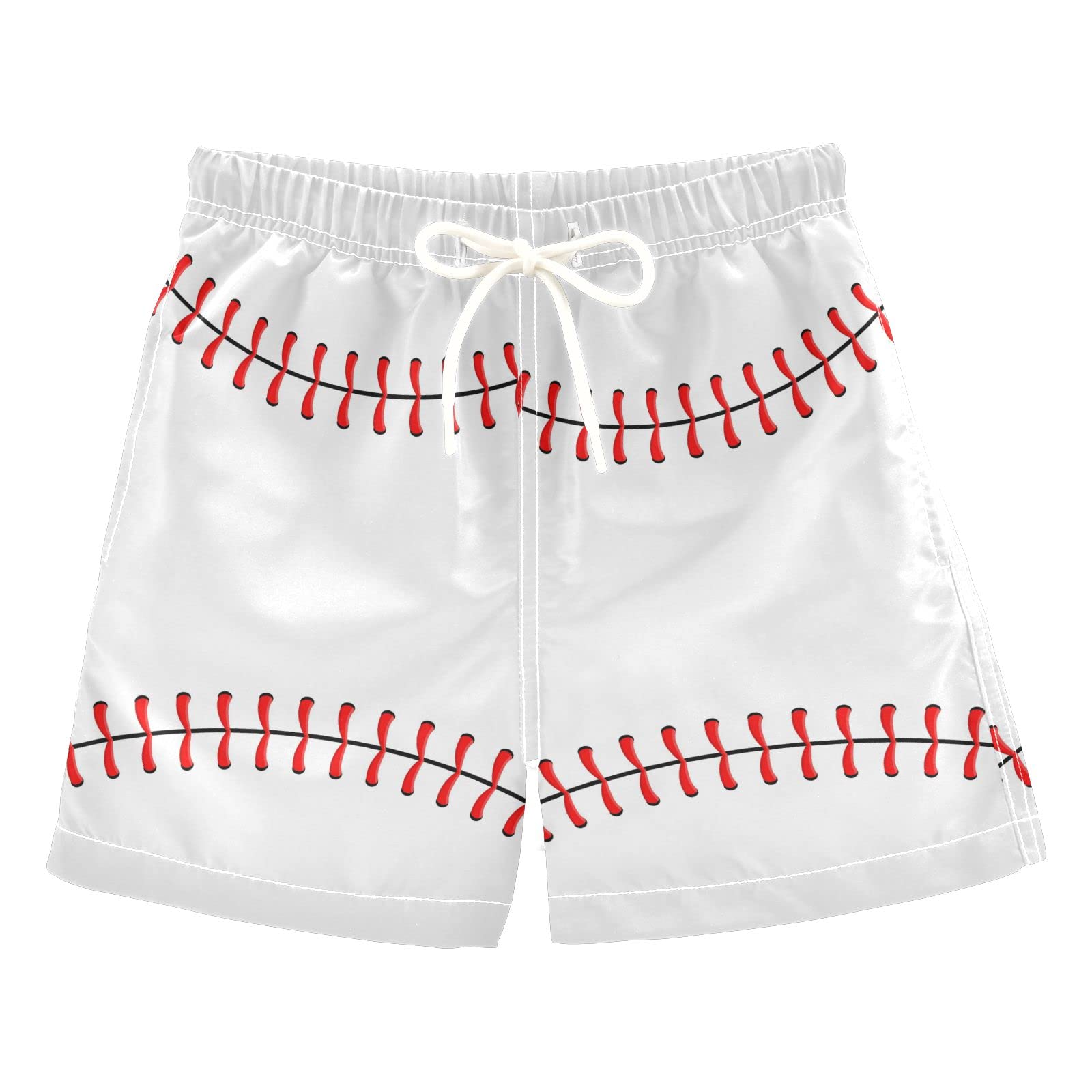 **Boys' Baseball Stitch Red Swim Trunks - Toddler 2T Summer Beach Board Shorts for Swimming & Outdoor Play**    *Use for beach vacations, pool parties, water sports, and summer outdoor activities.*