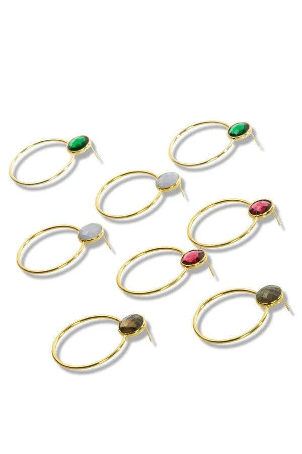 Gemstone Stud Hoop Earrings for Women - Dainty Gold/Silver Hoops with Natural Stones - Perfect for Everyday Wear, Gift Giving & Special Occasions