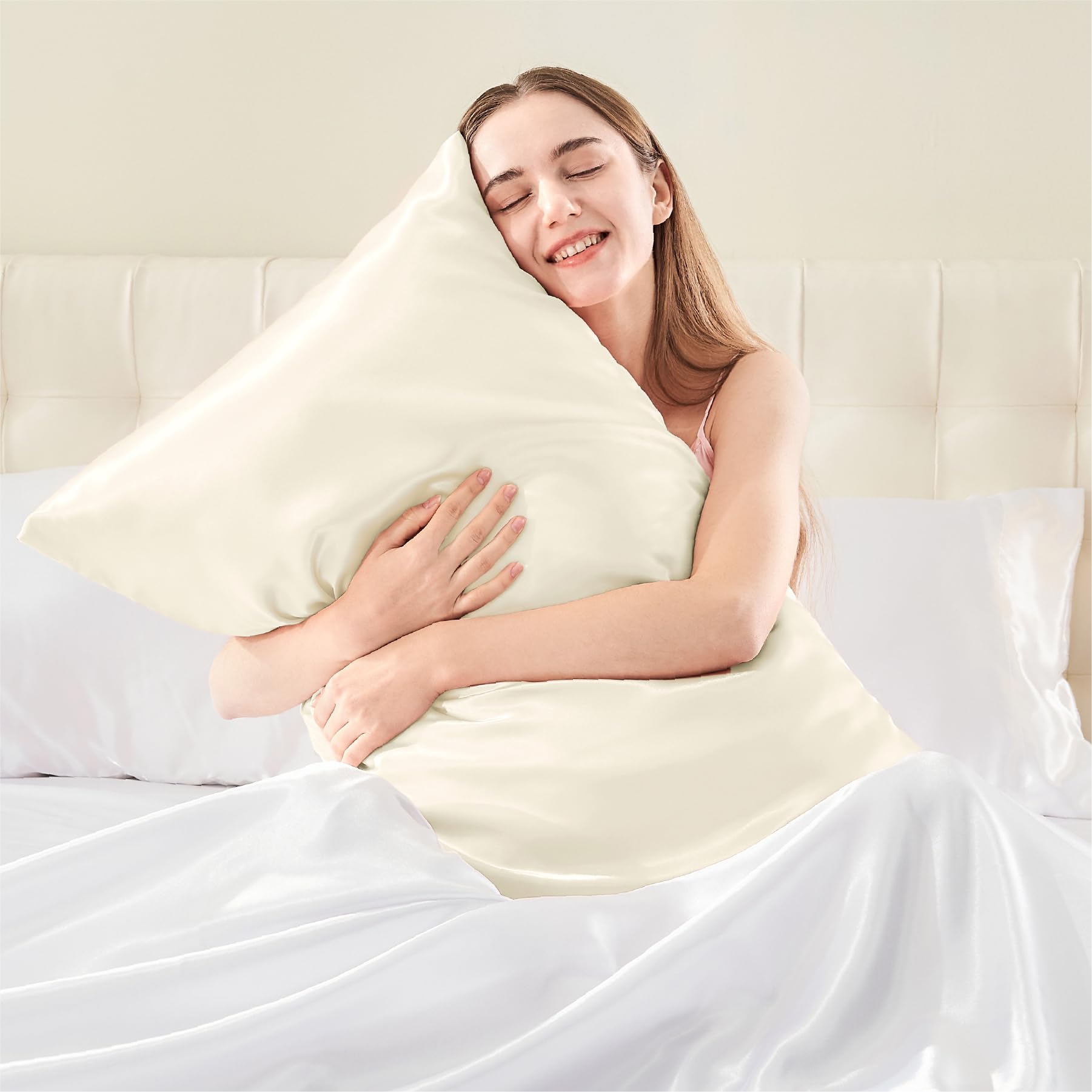 BEDELITE Satin Pillowcase with Zipper 2 Pack - Super Soft & Cooling Silk-like Standard Pillow Cases (20x26 Inches) for Women & Men - Perfect for Hair Care, Skin Protection & Better Sleep