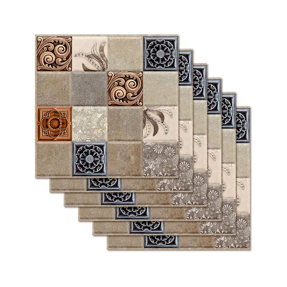 Self-Adhesive Peel and Stick Tile Stickers - 8x8 Inch (24pcs/Set) Brown Traditional Mosaic Pattern for Bathroom, Kitchen Backsplash, Stairs & Wall Decor - Waterproof & Easy to Install Home Improvement Solution