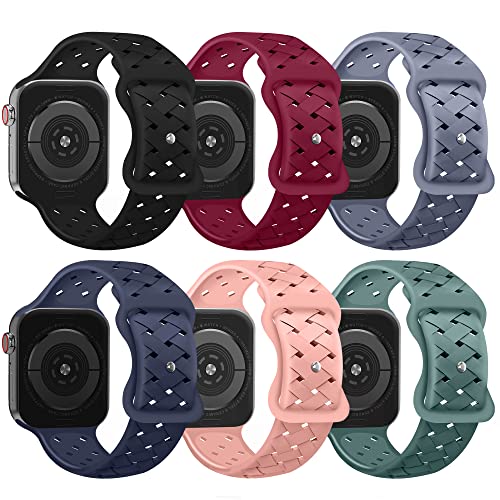6 Pack Silicone Watch Bands Compatible with Apple Watch 38mm 40mm 41mm 42mm 44mm 45mm 49mm - Soft Breathable Sport Strap for iWatch Series 8/7/6/5/4/3/2/1/SE/Ultra - Unisex Design for Men & Women - Perfect for Workouts, Running & Daily Wear