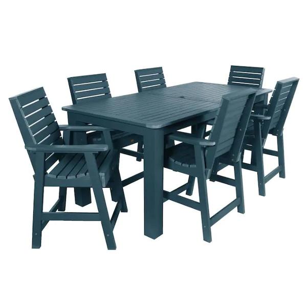 Weatherly 7-Piece Rectangular Counter Height Outdoor Dining Table and Chair Set - Patio, Garden, Backyard Furniture for Dining & Entertaining