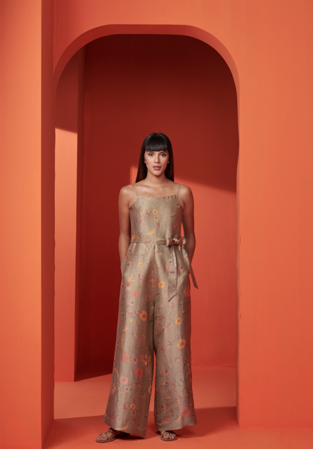 Elegant Mastani Jumpsuit - Premium Silk Brocade in Olive Green | Perfect for Weddings, Parties & Special Occasions