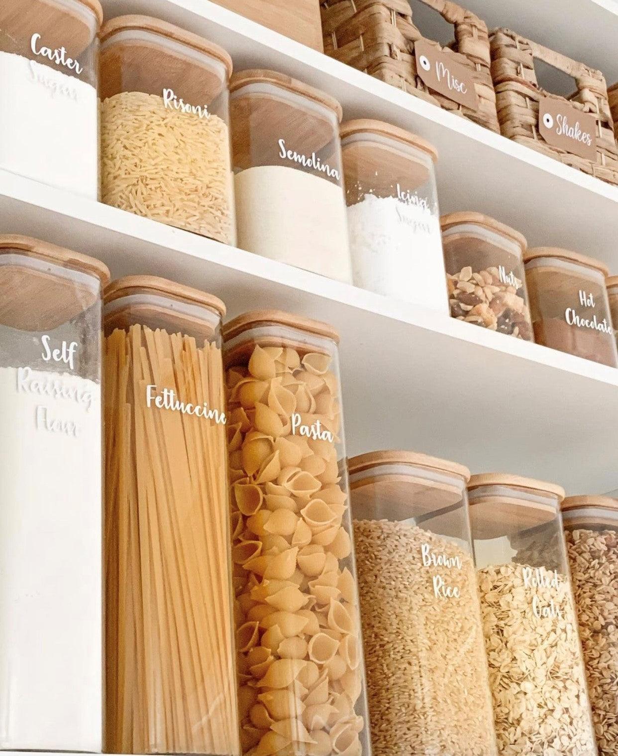 Square Glass and Bamboo Tall Jar 1.5L - Elegant Storage Container for Kitchen Pantry, Bathroom Essentials & Office Organization - Perfect for Tea, Coffee, Spices, Cotton Balls & Desk Supplies