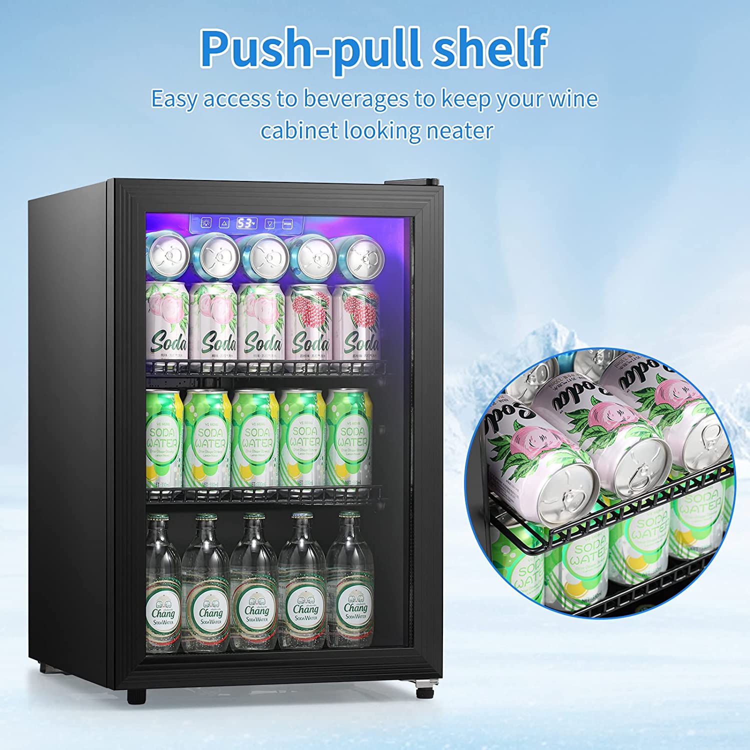 Antarctic Star W6870 2.4 Cubic Feet Mini Beverage Fridge with Electronic Temperature Control - Compact Cooler for Beer, Wine, Soda & Snacks - Perfect for Dorm, Office, Bedroom or Home Bar