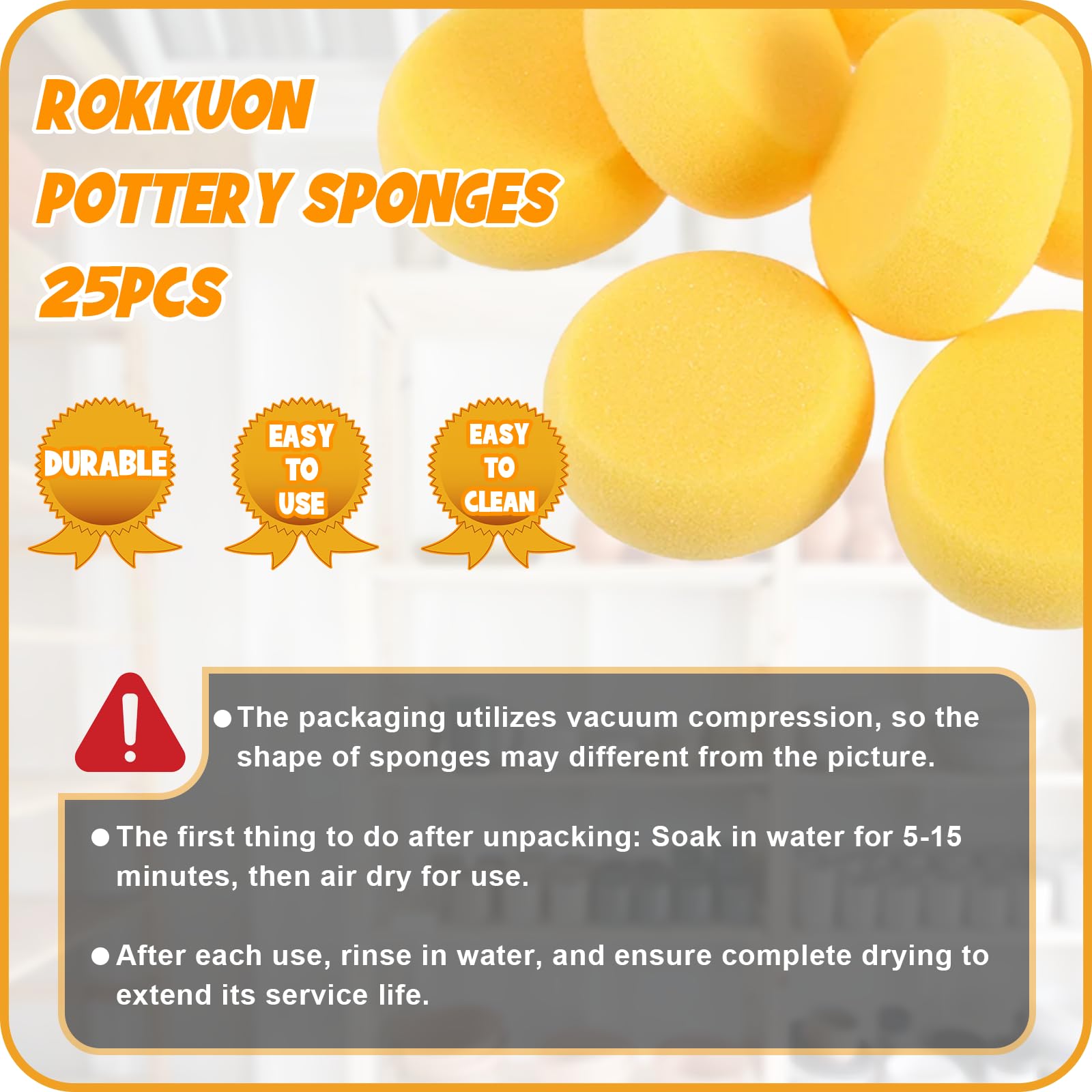 25Pcs 3 Inch Pottery Sponges for Clay & Acrylic Painting - Round Artist Sponges for Pottery Making, Ceramic Sculpting & DIY Art Projects