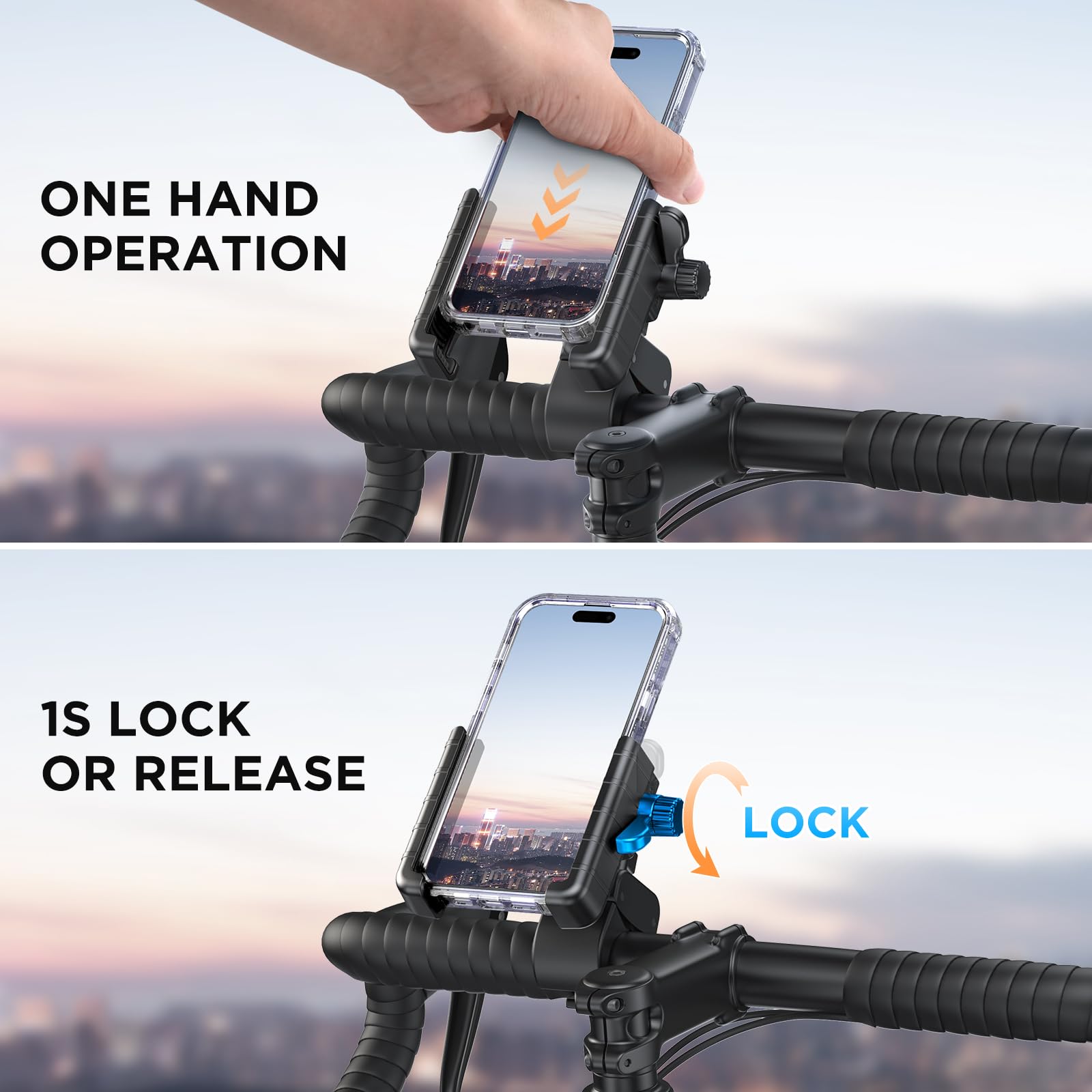 Miracase Bike Phone Holder - Motorcycle & Bicycle Phone Mount with Quick Lock - Handlebar Cell Phone Clamp for Scooter - Compatible with iPhone & Samsung - Perfect for Cycling, Commuting & Outdoor Adventures