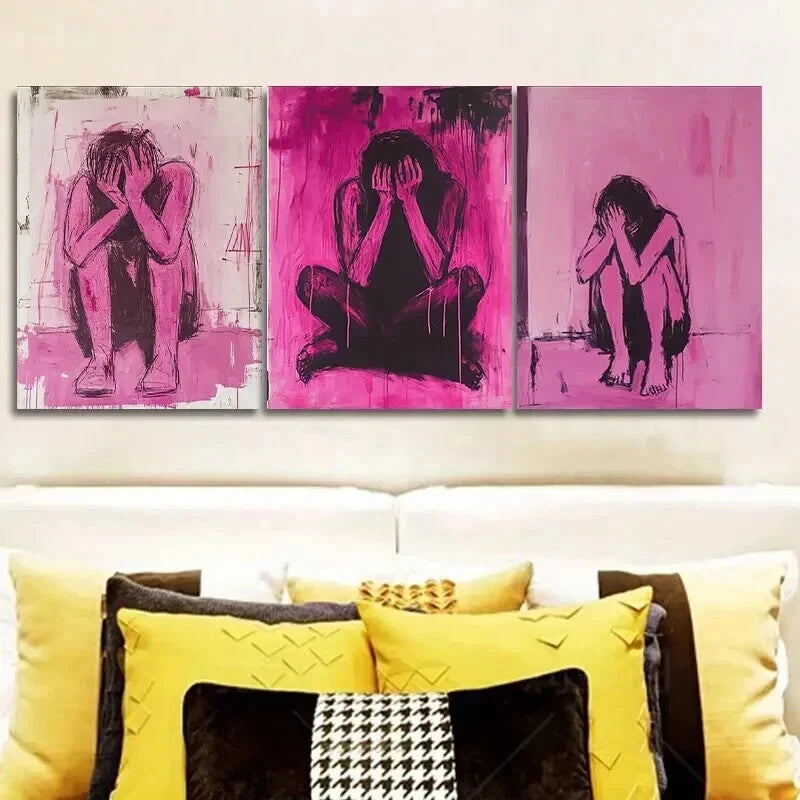 3-Piece Pink Distressed Woman Wall Art Set - Framed Canvas Prints 50x70cm - High Quality Australian Made Wall Decor - Ready to Hang - Perfect for Living Room, Bedroom & Office Decor