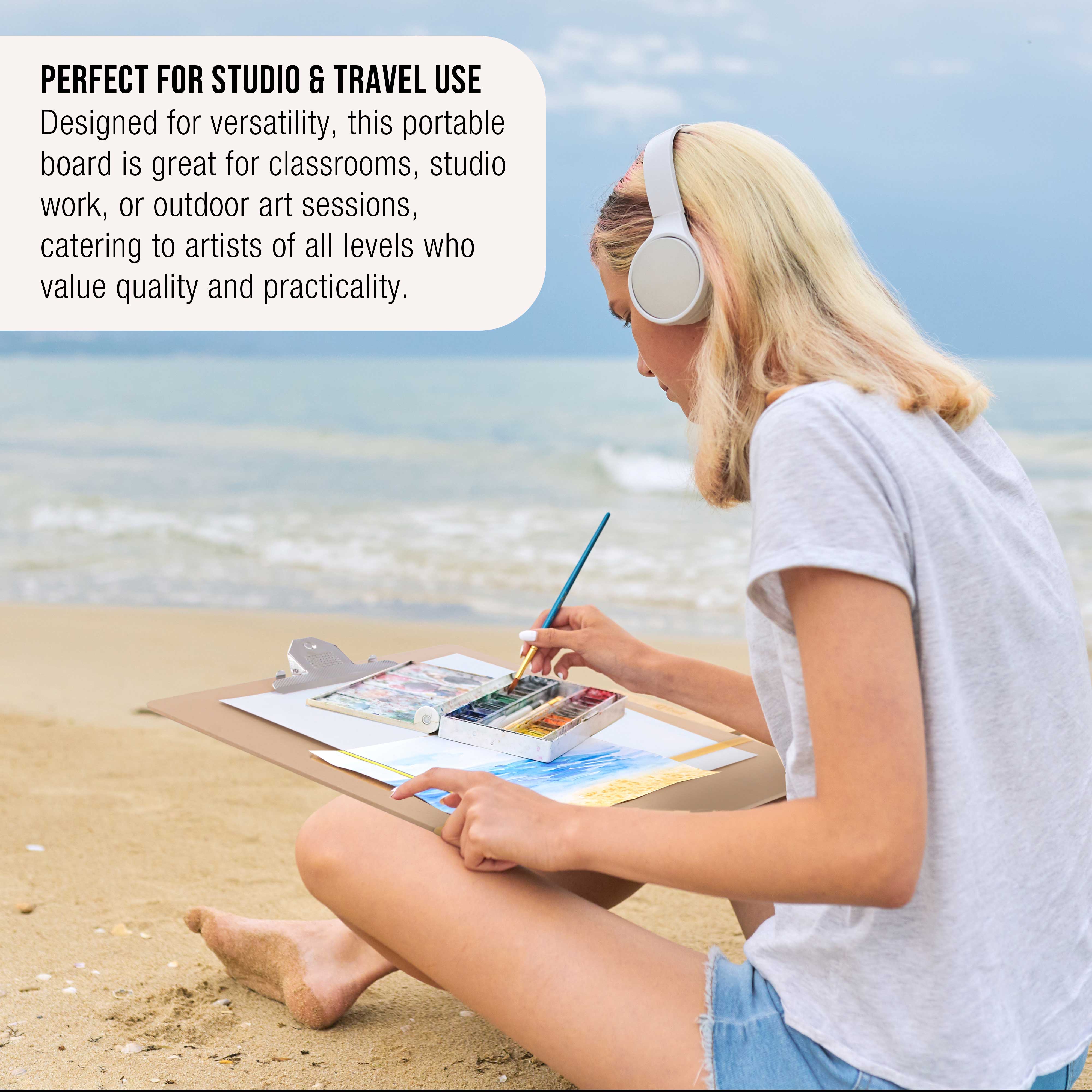 11x17 Lightweight Artist Sketch Tote Board - Portable Hardboard Drawing Board with Handle, Clip & Rubber Band for Sketching, Painting, Studio & Travel - Perfect for Artists, Students & Outdoor Enthusiasts