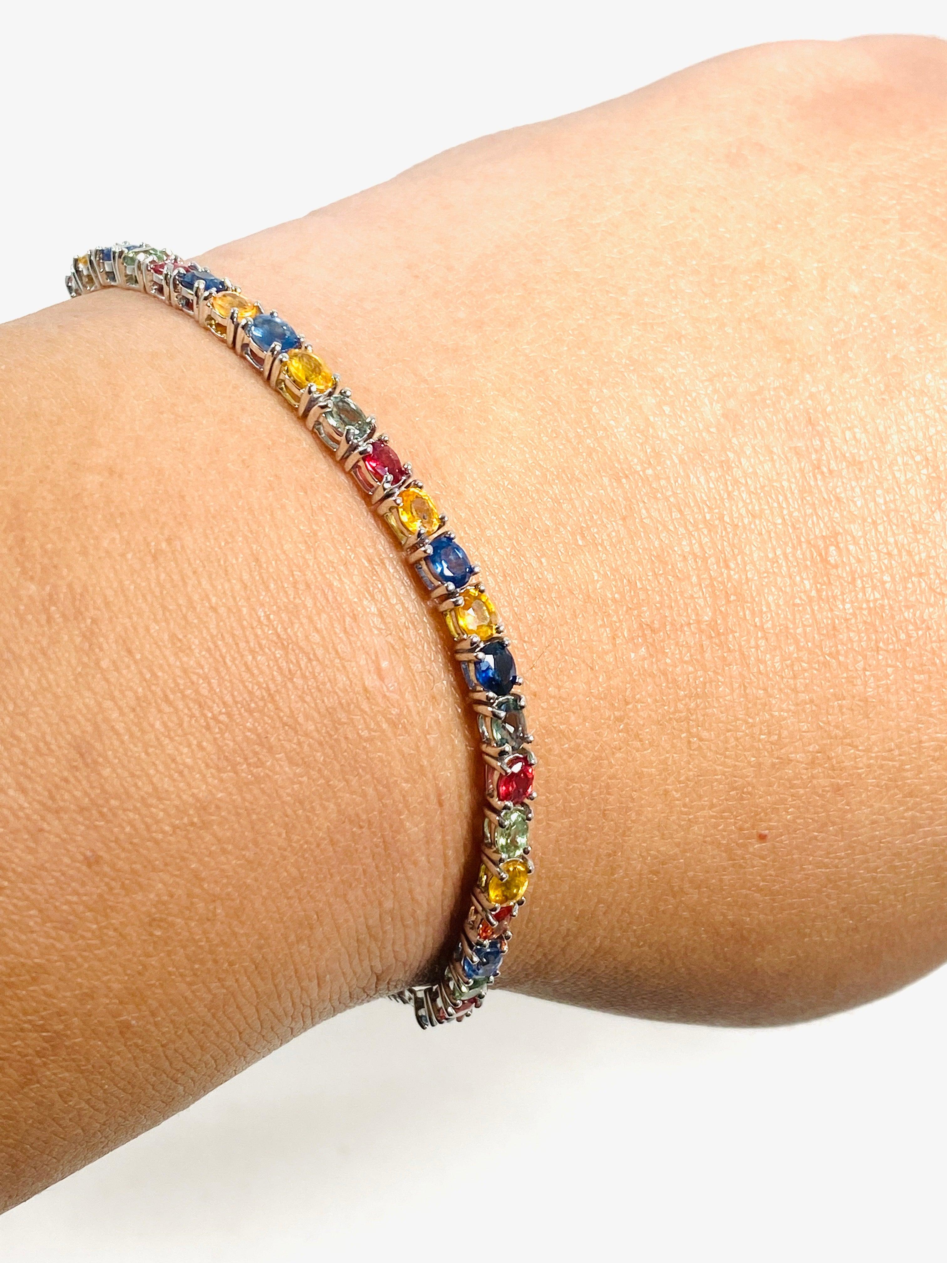 Multi-Colored Sapphire Lariat Bracelet SSGJ 83 - Elegant Adjustable Jewelry for Women, Perfect for Parties, Weddings & Special Occasions