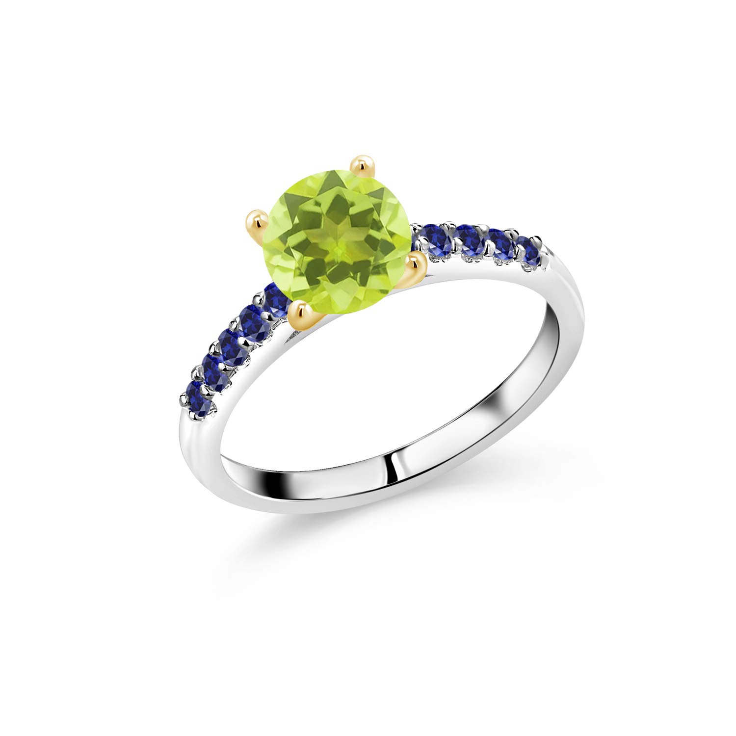 1.65 Ct Lemon Quartz & Blue Sapphire 10K White Gold Ring with Yellow Gold Prongs - Elegant Birthstone Jewelry for Women, Perfect for Engagement, Anniversary & Special Occasions