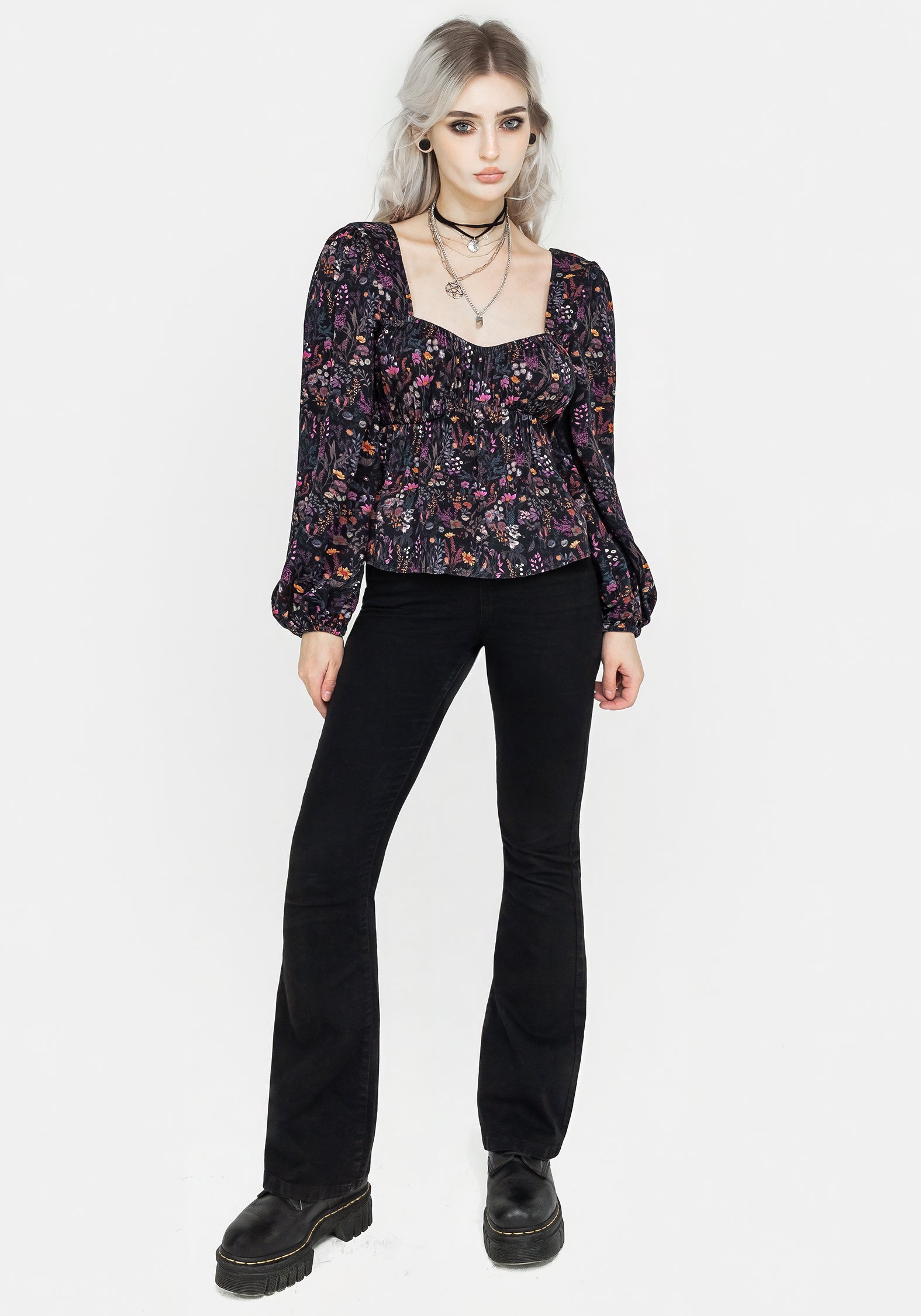 Heliotrope Floral Print Women's Blouse - Elegant Flowy Top for Spring & Summer Outfits, Date Nights & Office Wear